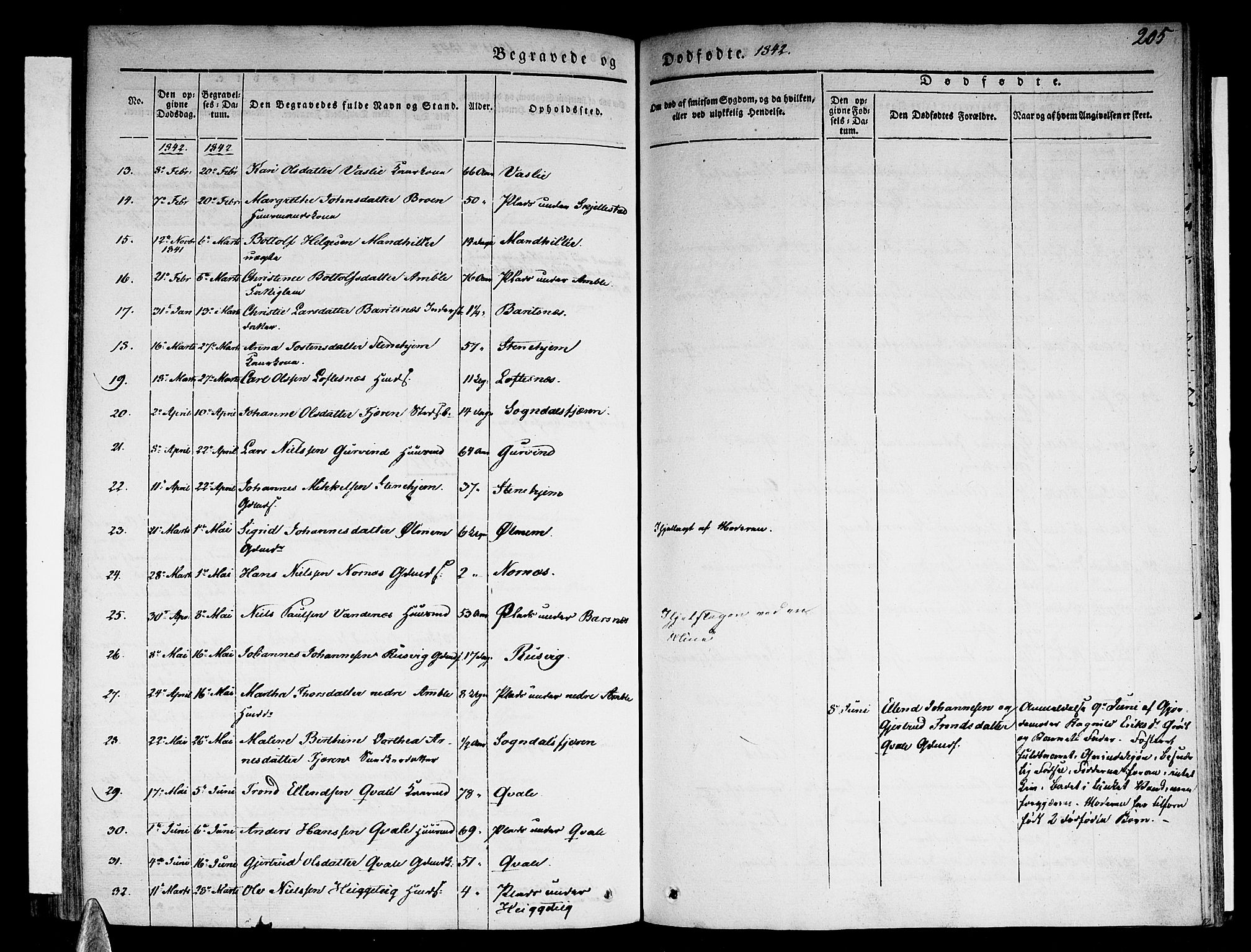 Sogndal sokneprestembete, SAB/A-81301/H/Haa/Haaa/L0011: Parish register (official) no. A 11, 1839-1847, p. 205