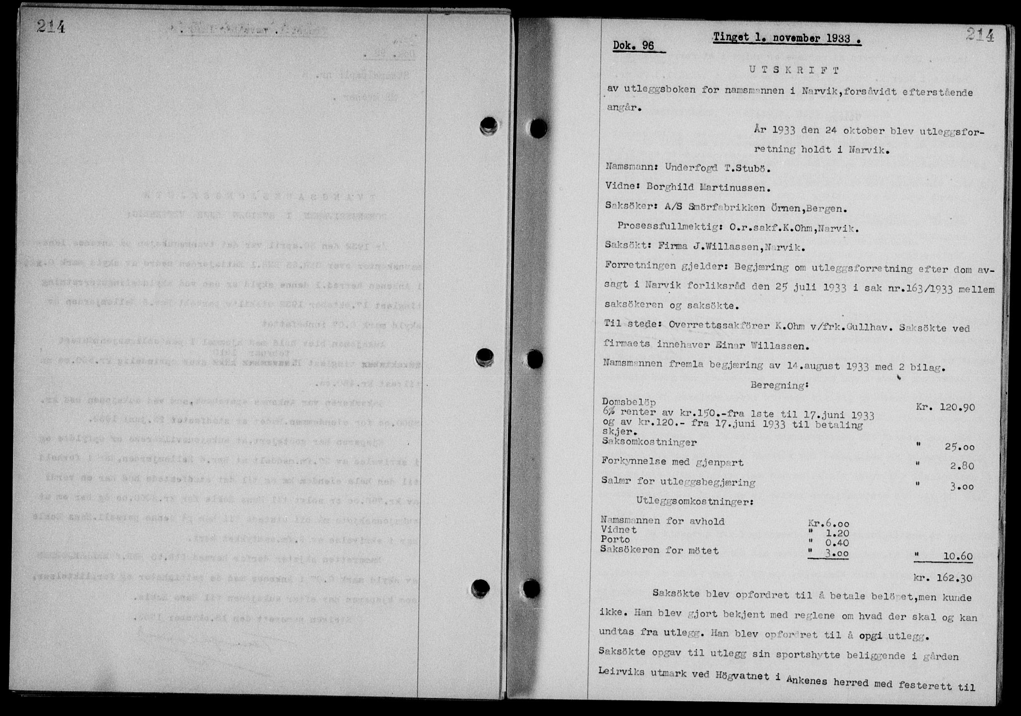 Steigen og Ofoten sorenskriveri, SAT/A-0030/1/2/2C/L0023/0002: Mortgage book no. 26-II og 27, 1933-1934, Deed date: 15.11.1933