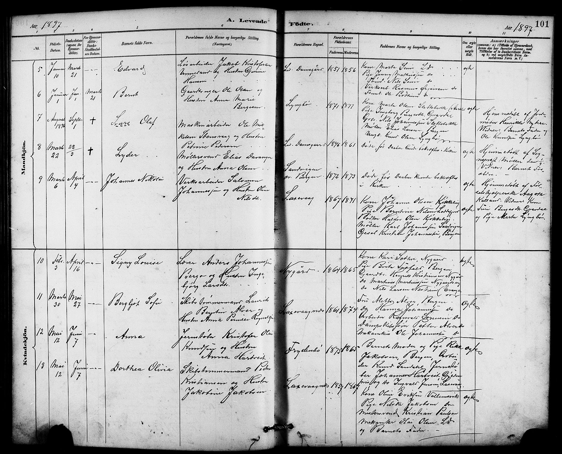 Laksevåg Sokneprestembete, AV/SAB-A-76501/H/Ha/Hab/Haba/L0003: Parish register (copy) no. A 3, 1887-1899, p. 101