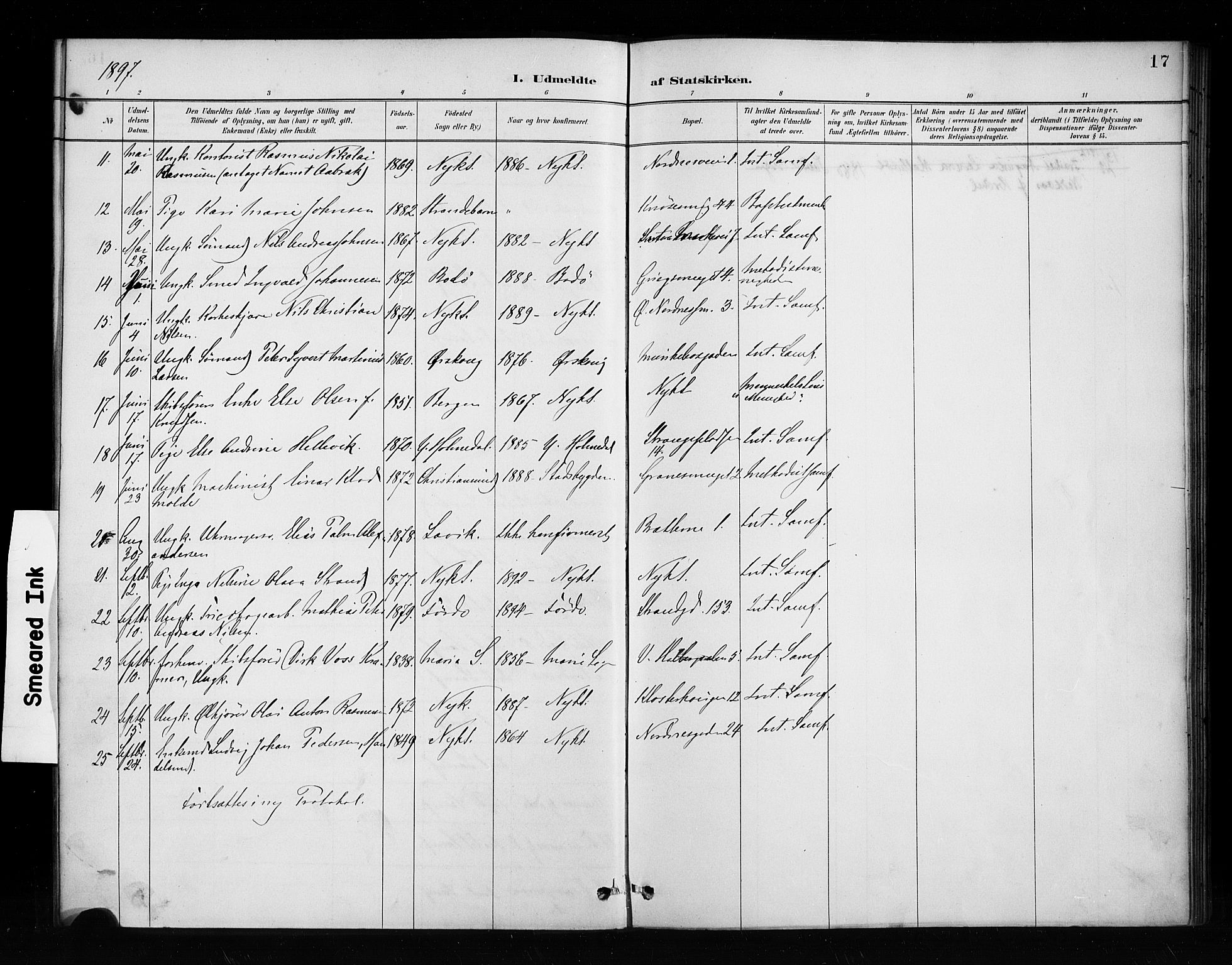 Nykirken Sokneprestembete, AV/SAB-A-77101/H/Haa/L0053: Parish register (official) no. H 2, 1887-1897, p. 17