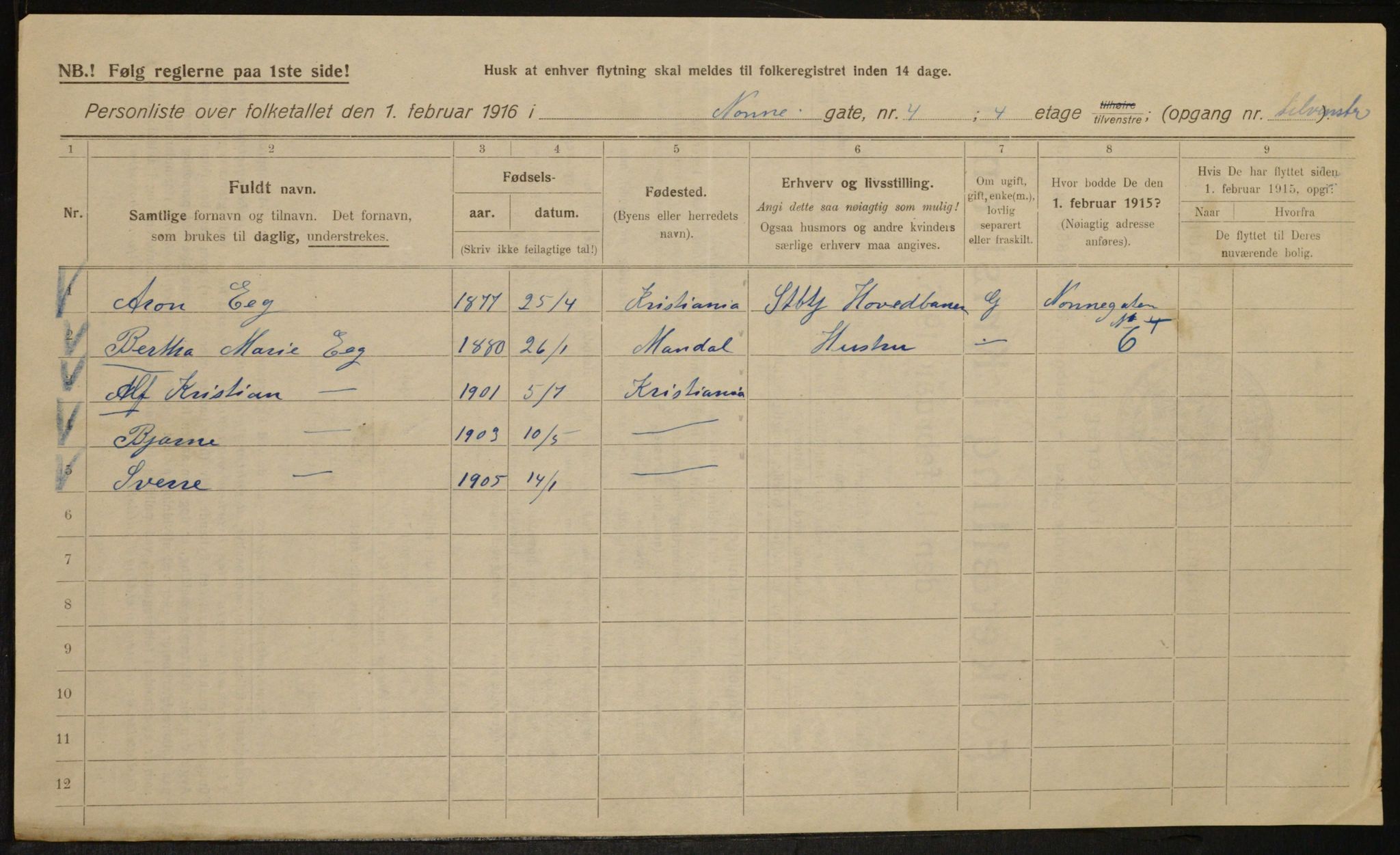 OBA, Municipal Census 1916 for Kristiania, 1916, p. 73215