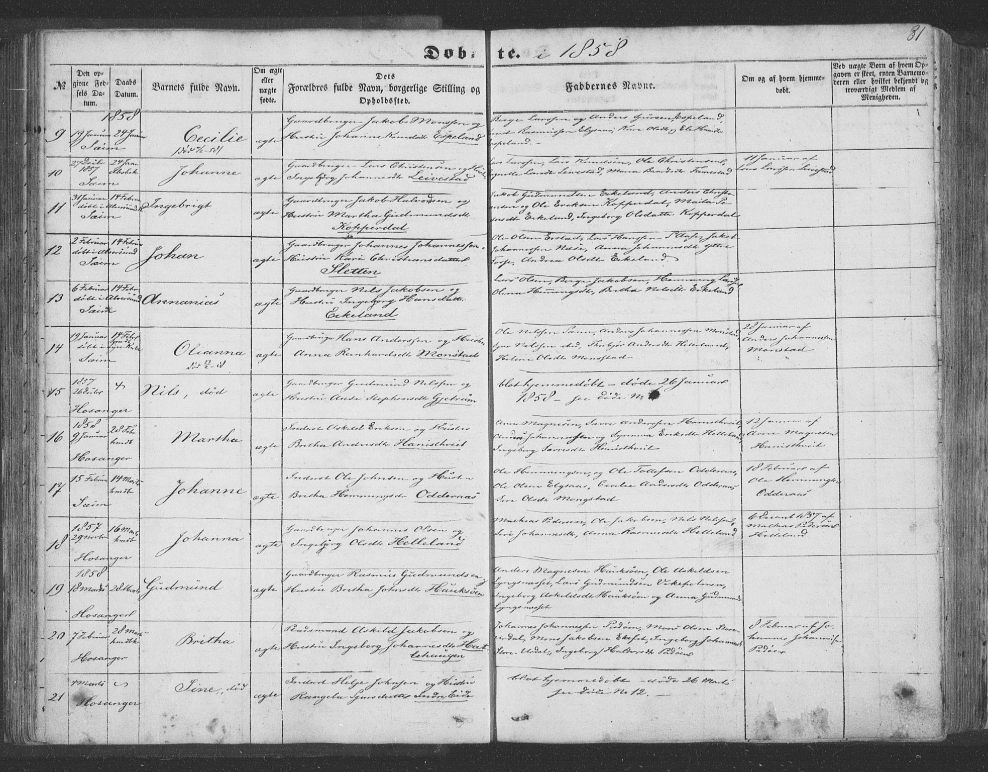 Hosanger sokneprestembete, SAB/A-75801/H/Haa: Parish register (official) no. A 8, 1849-1863, p. 81