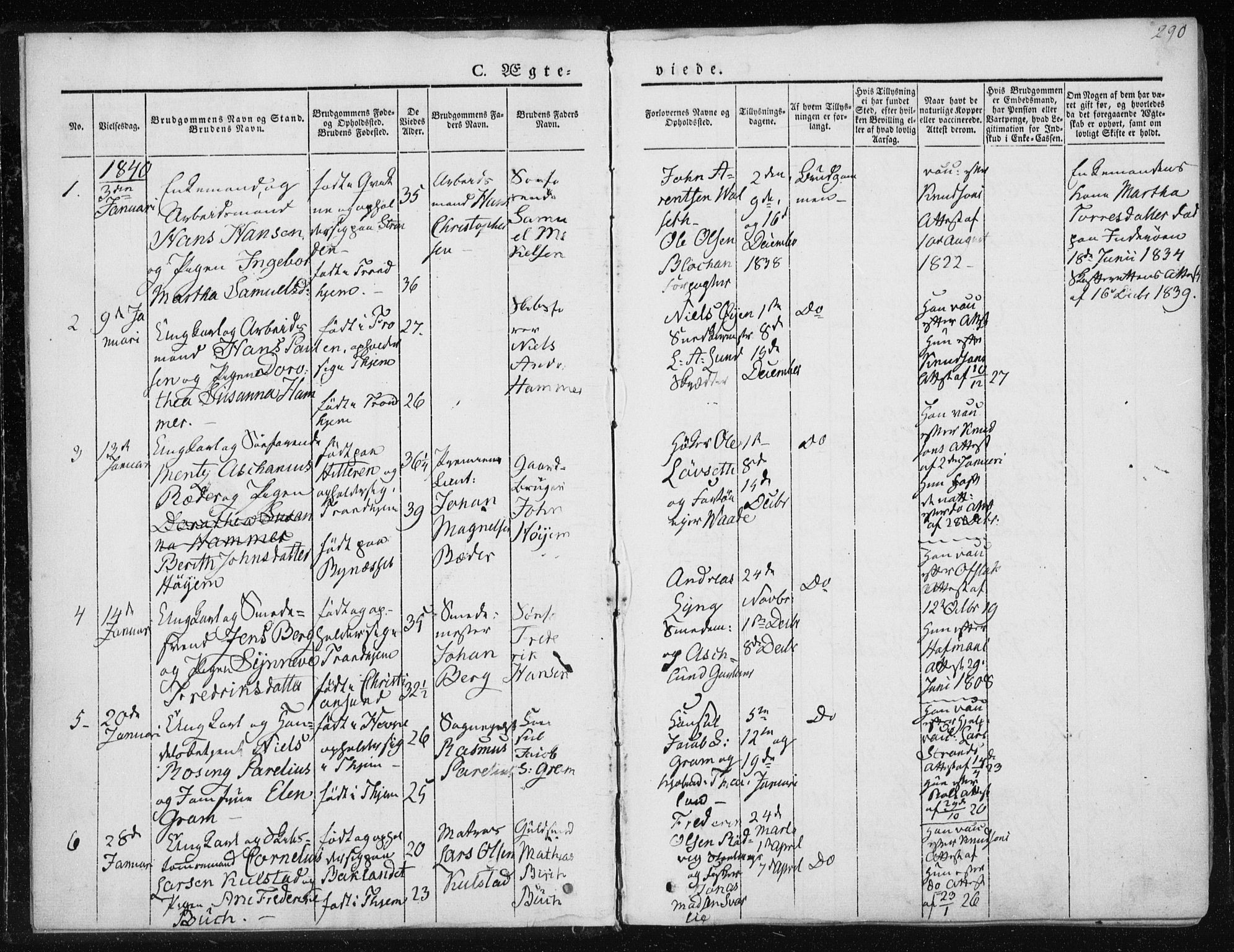 Ministerialprotokoller, klokkerbøker og fødselsregistre - Sør-Trøndelag, SAT/A-1456/601/L0049: Parish register (official) no. 601A17, 1839-1847, p. 290