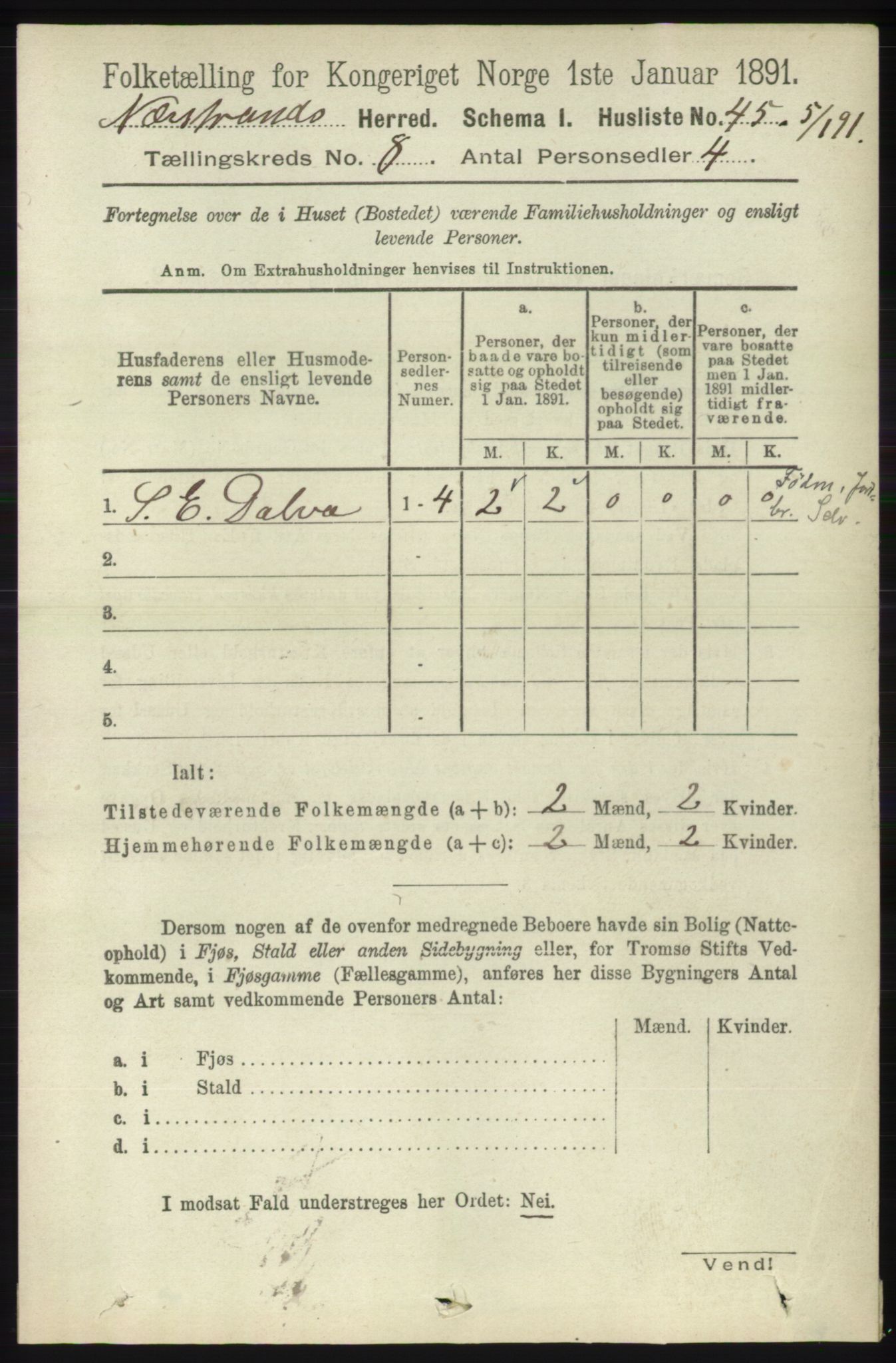 RA, 1891 census for 1139 Nedstrand, 1891, p. 1434