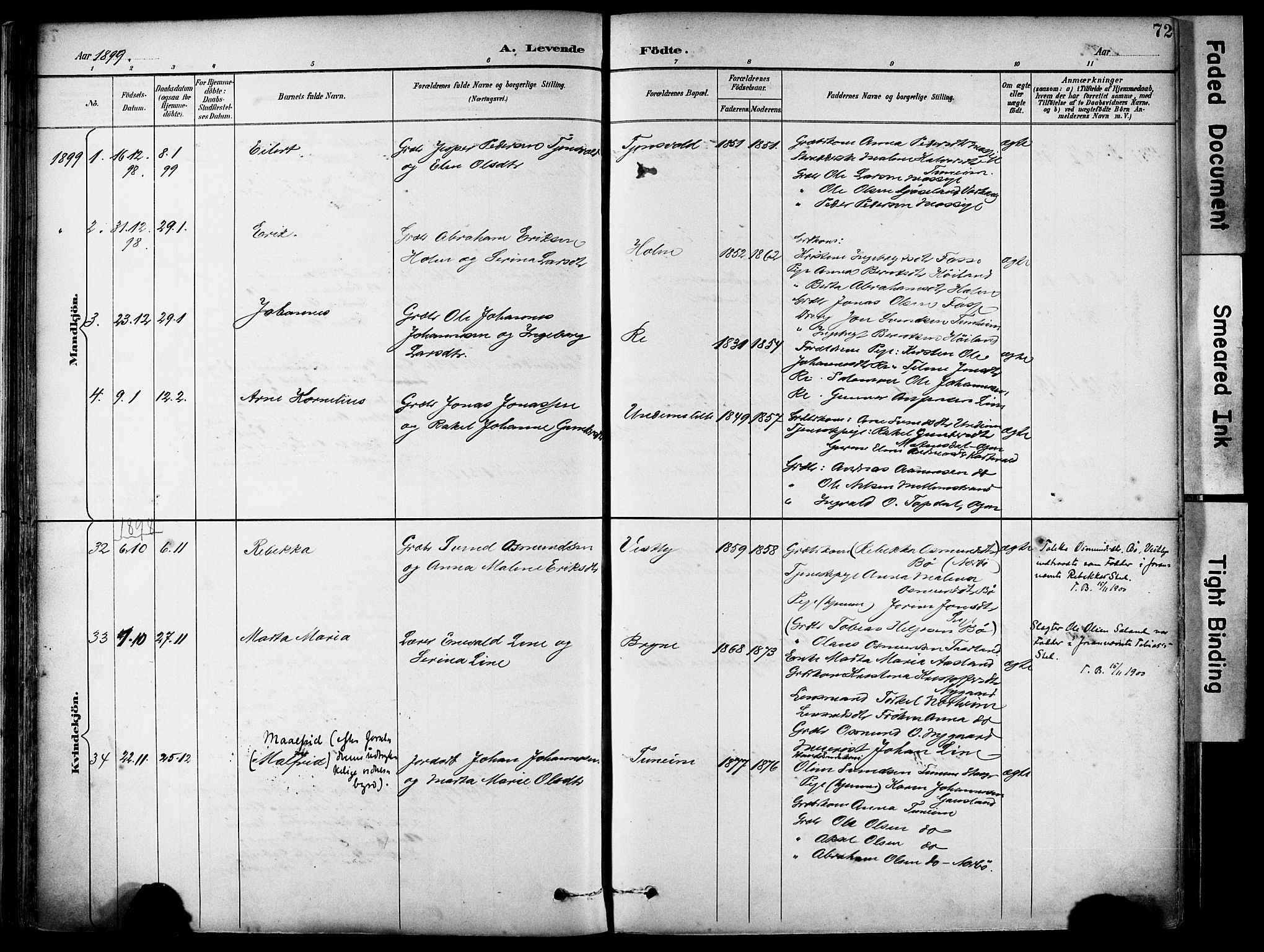 Lye sokneprestkontor, AV/SAST-A-101794/001/30BA/L0011: Parish register (official) no. A 9, 1893-1903, p. 72