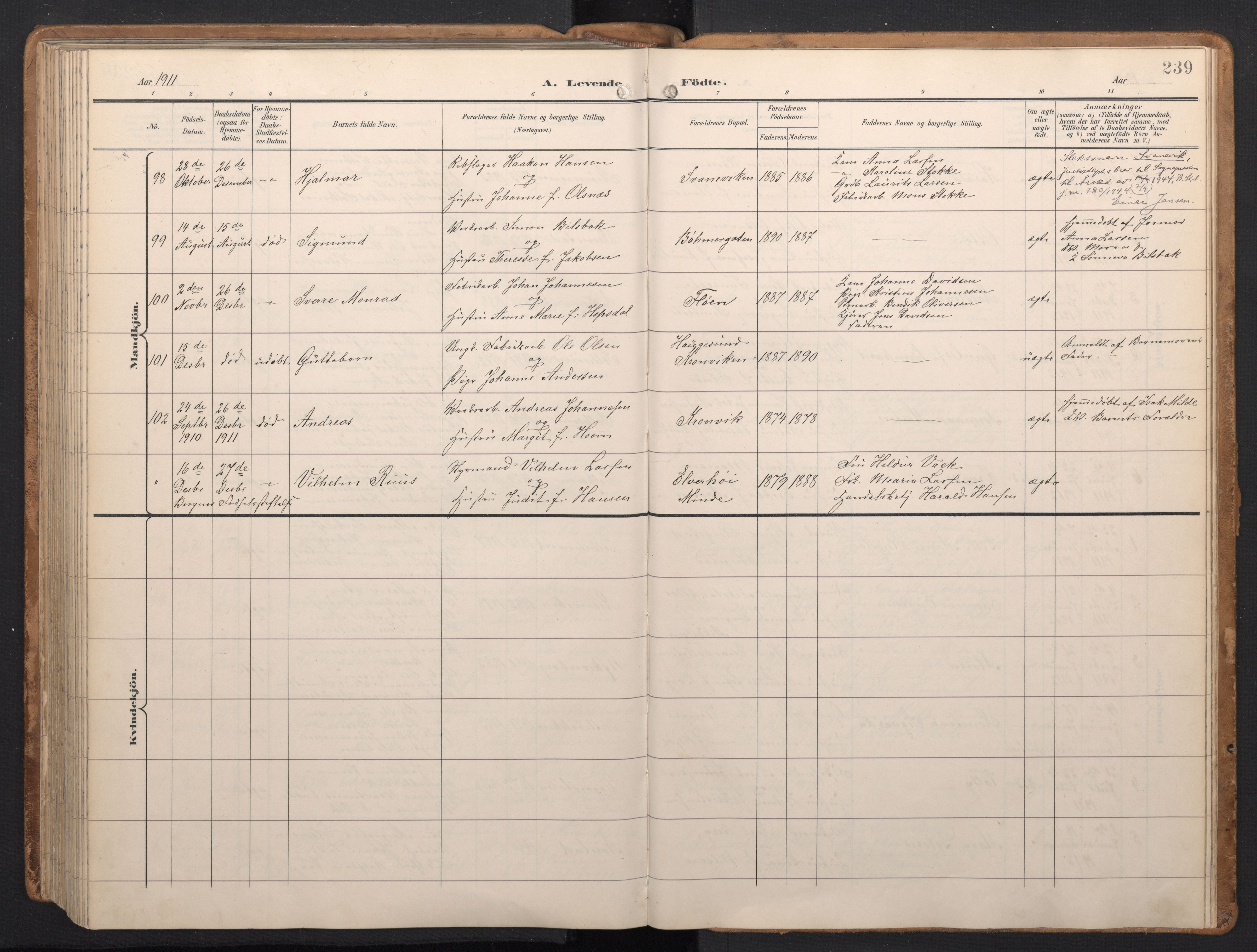 Årstad Sokneprestembete, AV/SAB-A-79301/H/Hab/L0002: Parish register (copy) no. A 2, 1896-1912, p. 238b-239a