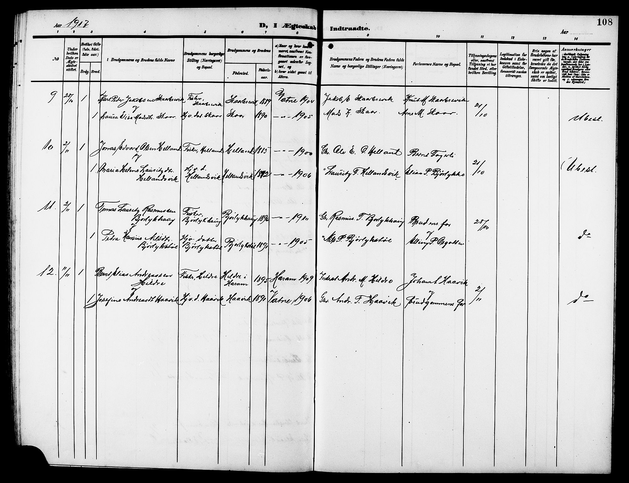 Ministerialprotokoller, klokkerbøker og fødselsregistre - Møre og Romsdal, AV/SAT-A-1454/525/L0377: Parish register (copy) no. 525C03, 1903-1917, p. 108