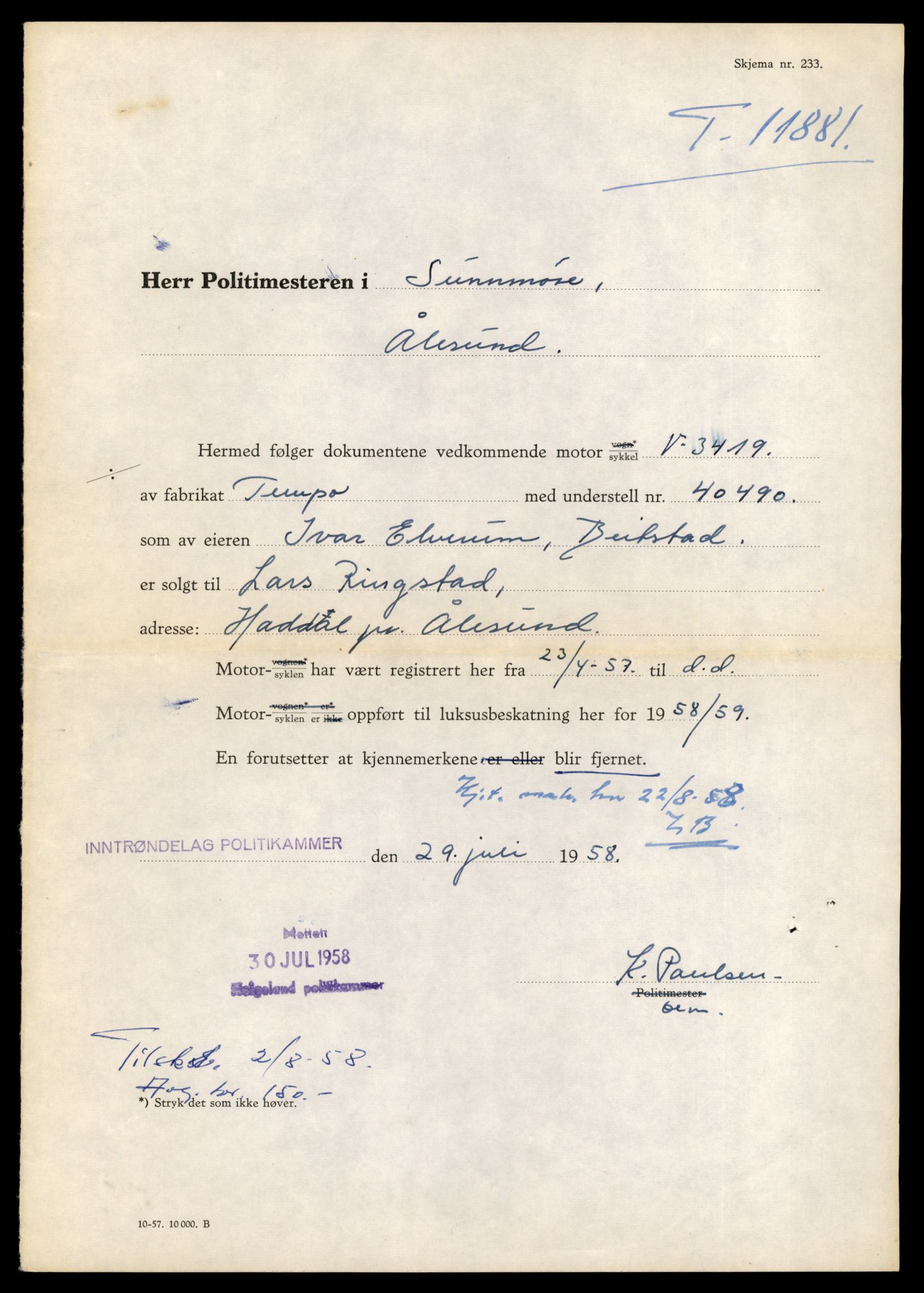 Møre og Romsdal vegkontor - Ålesund trafikkstasjon, AV/SAT-A-4099/F/Fe/L0031: Registreringskort for kjøretøy T 11800 - T 11996, 1927-1998, p. 1457