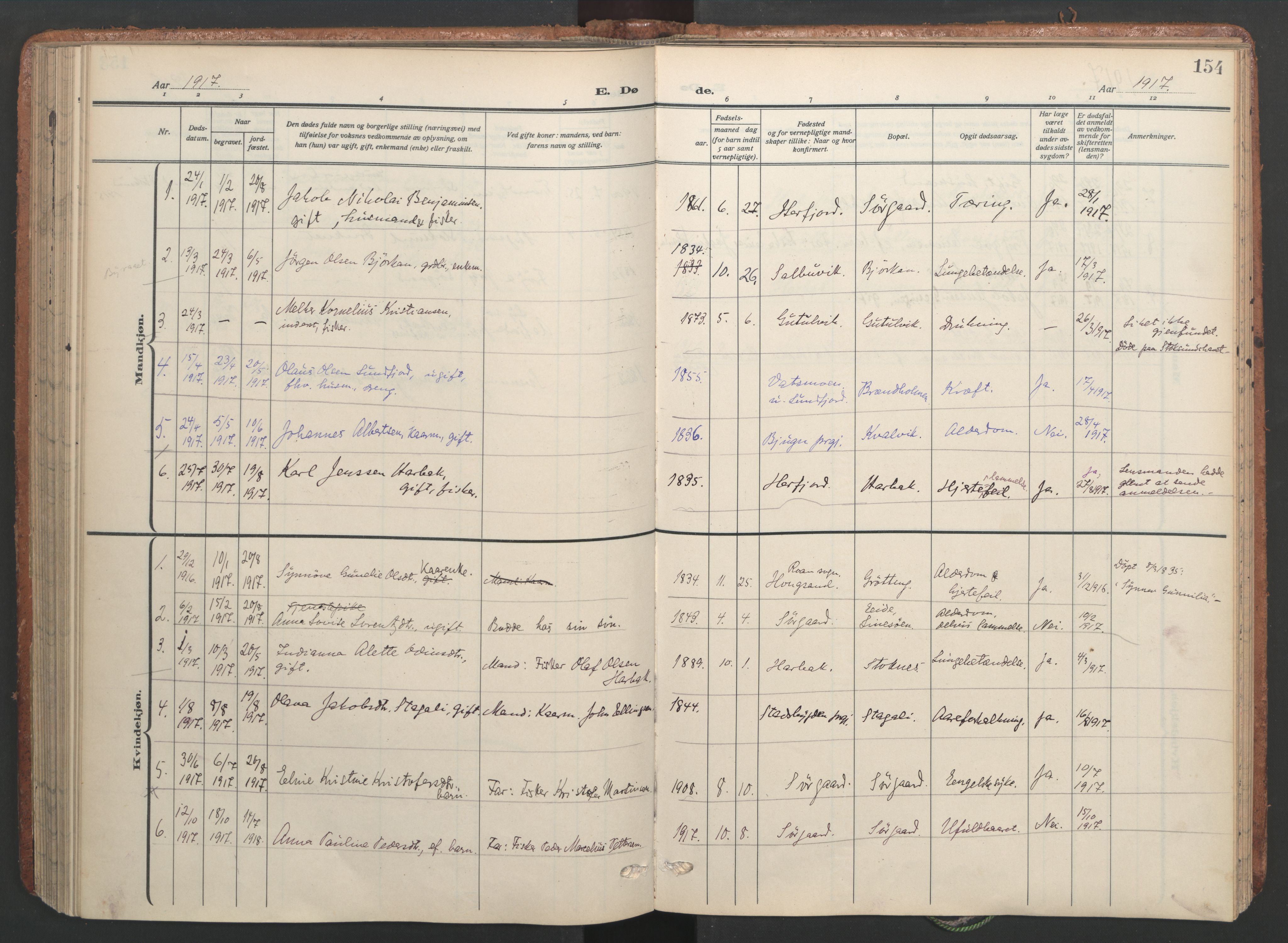 Ministerialprotokoller, klokkerbøker og fødselsregistre - Sør-Trøndelag, SAT/A-1456/656/L0694: Parish register (official) no. 656A03, 1914-1931, p. 154