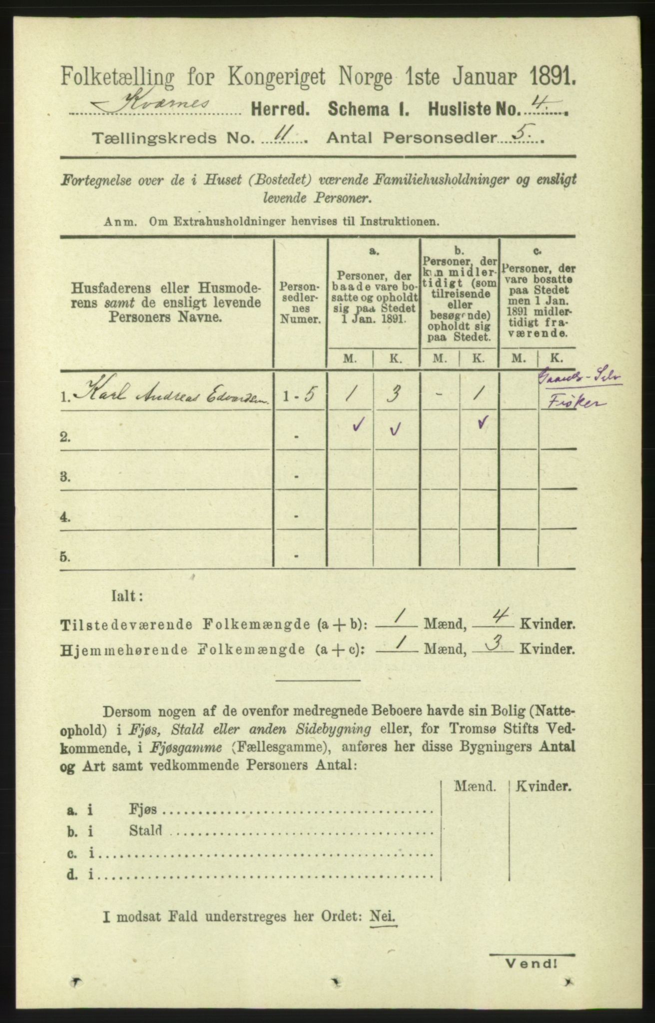 RA, 1891 census for 1553 Kvernes, 1891, p. 4758