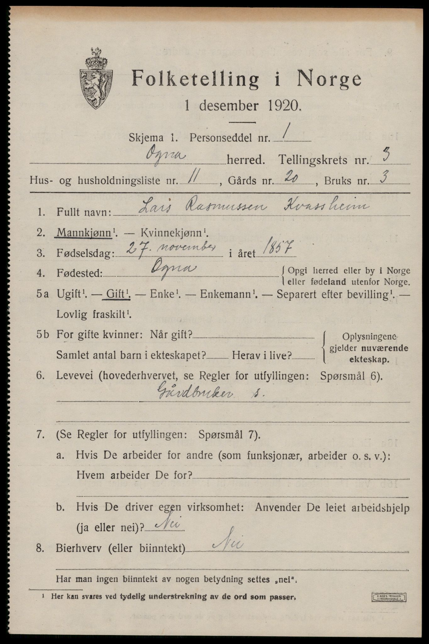 SAST, 1920 census for Ogna, 1920, p. 1881