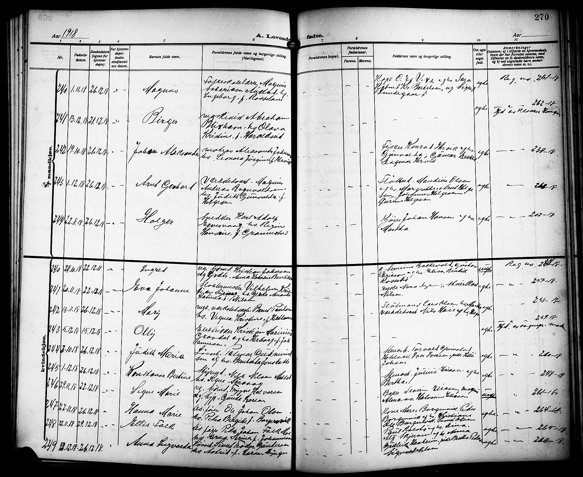 Haugesund sokneprestkontor, AV/SAST-A -101863/H/Ha/Hab/L0007: Parish register (copy) no. B 7, 1909-1920, p. 270