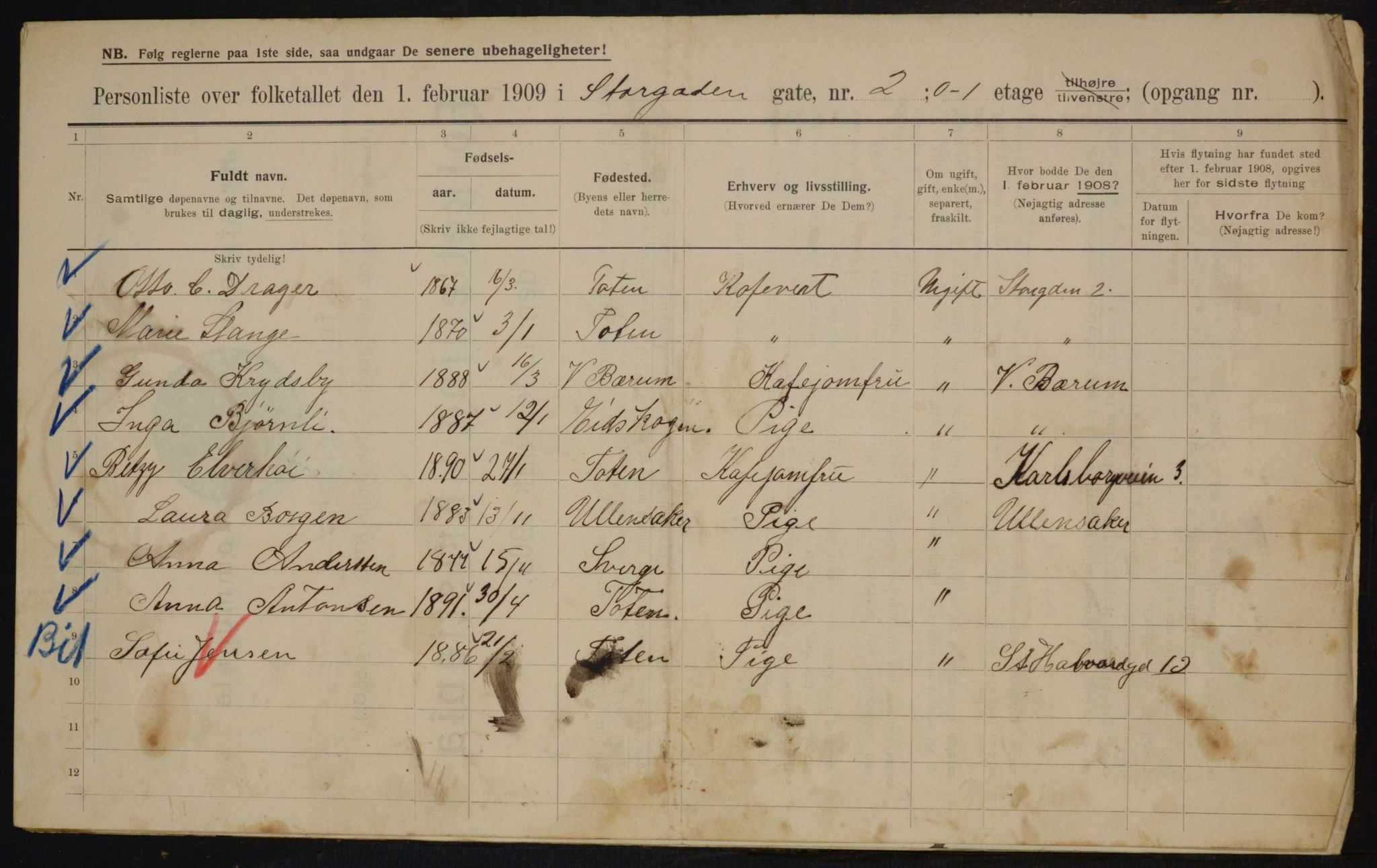 OBA, Municipal Census 1909 for Kristiania, 1909, p. 93009