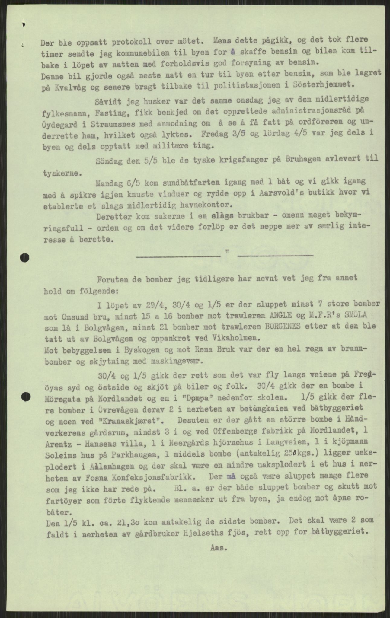 Forsvaret, Forsvarets krigshistoriske avdeling, AV/RA-RAFA-2017/Y/Ya/L0015: II-C-11-31 - Fylkesmenn.  Rapporter om krigsbegivenhetene 1940., 1940, p. 678