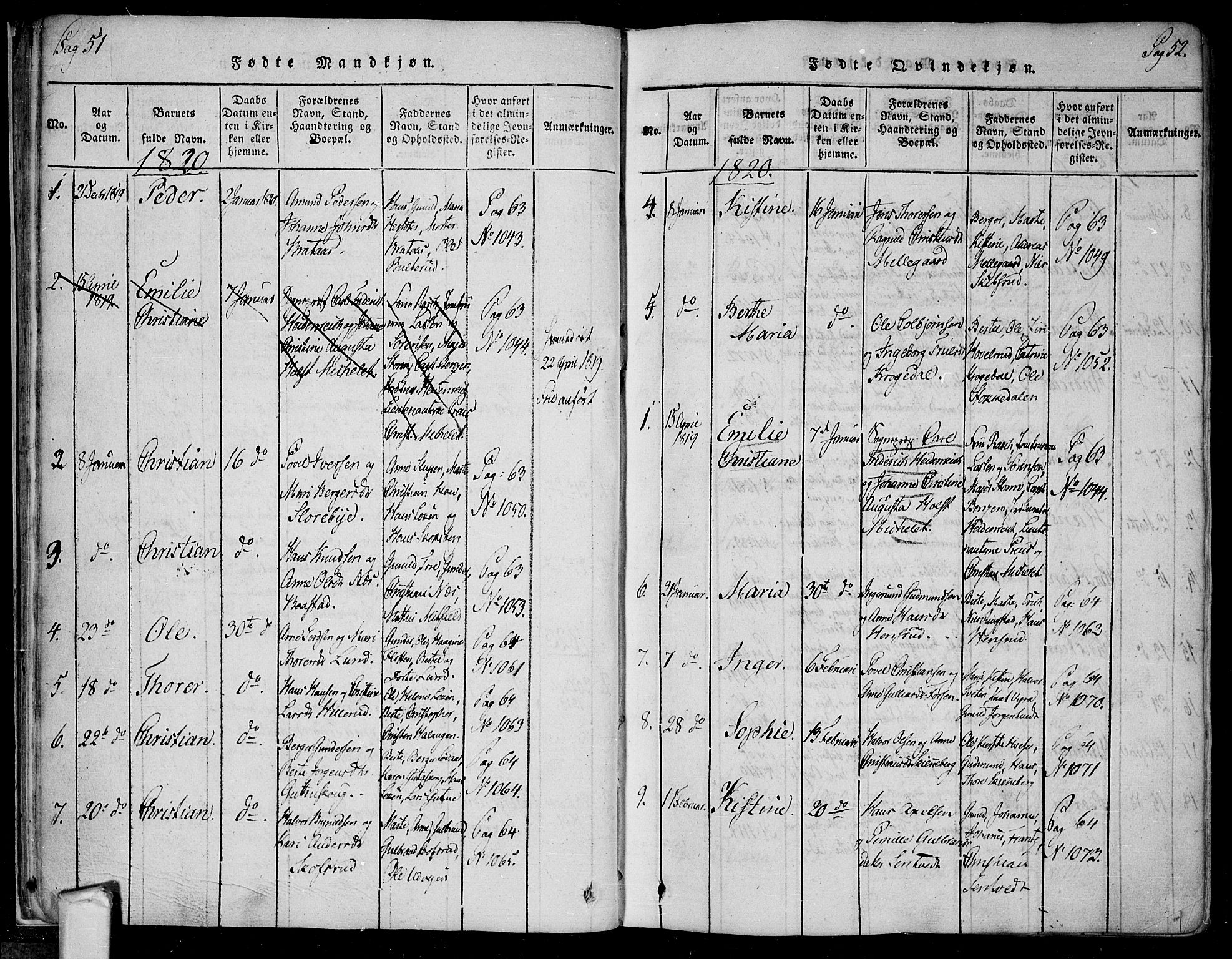 Trøgstad prestekontor Kirkebøker, SAO/A-10925/F/Fa/L0006: Parish register (official) no. I 6, 1815-1844, p. 51-52