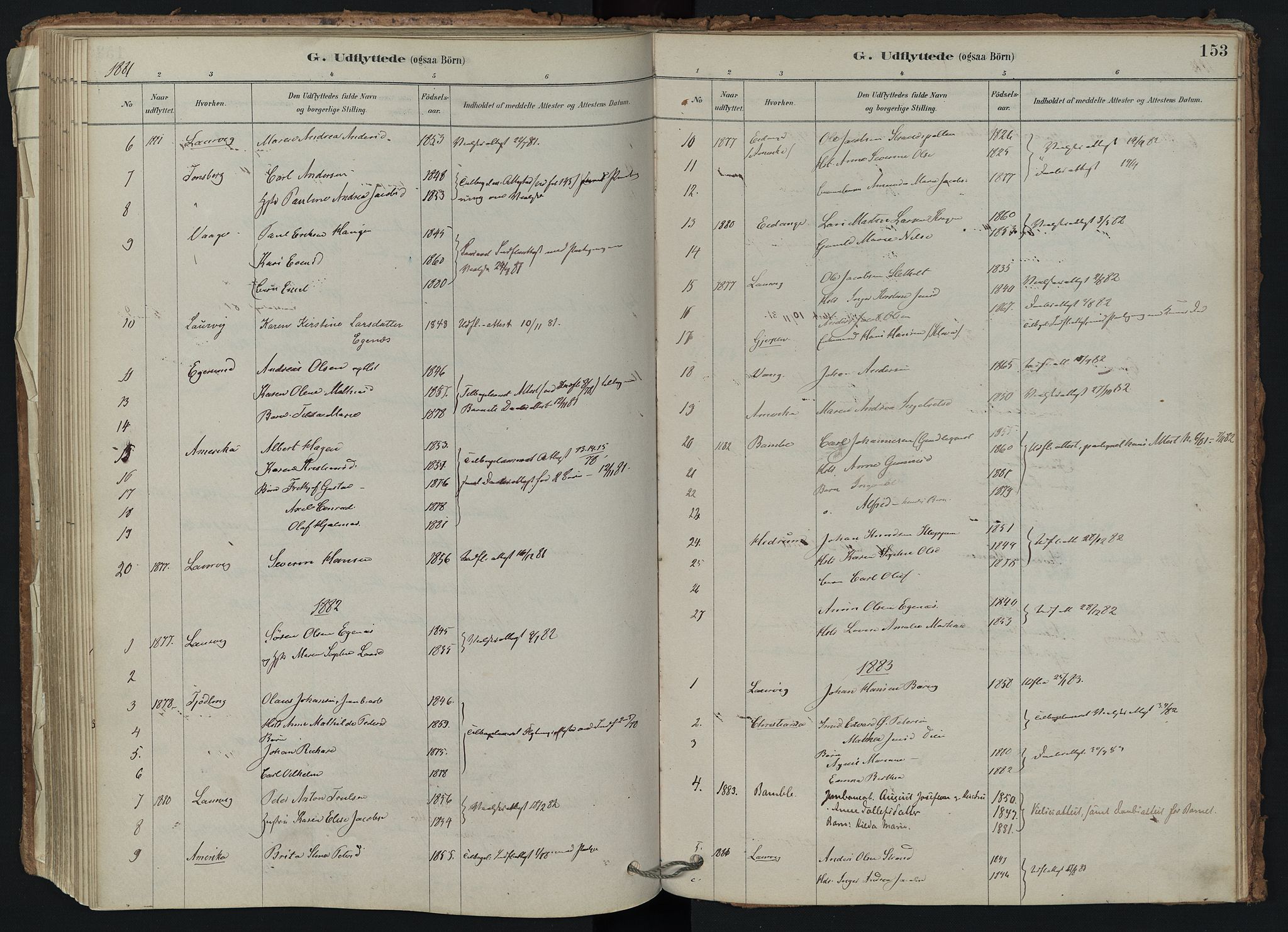 Brunlanes kirkebøker, SAKO/A-342/F/Fd/L0001: Parish register (official) no. IV 1, 1878-1917, p. 153