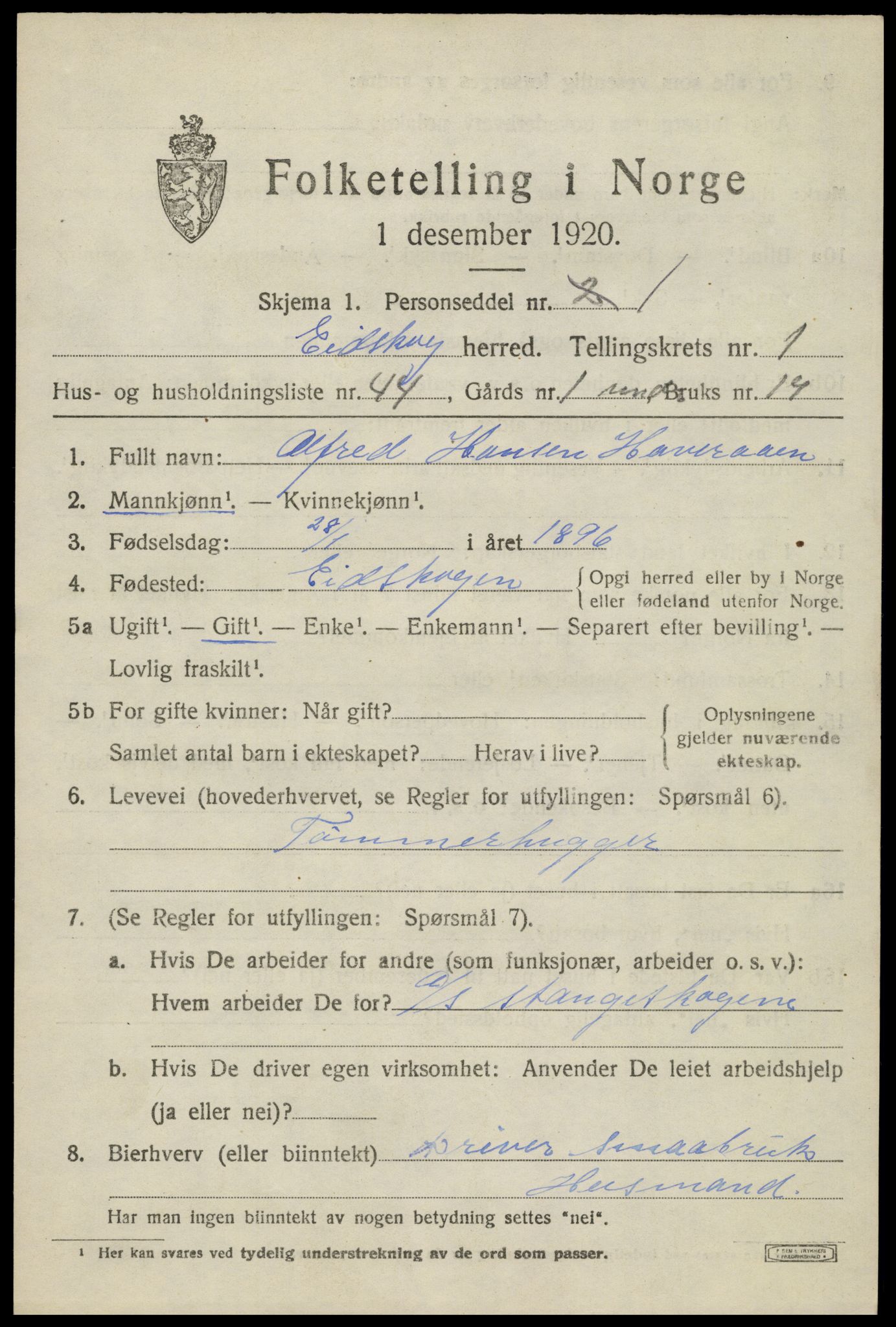 SAH, 1920 census for Eidskog, 1920, p. 2929