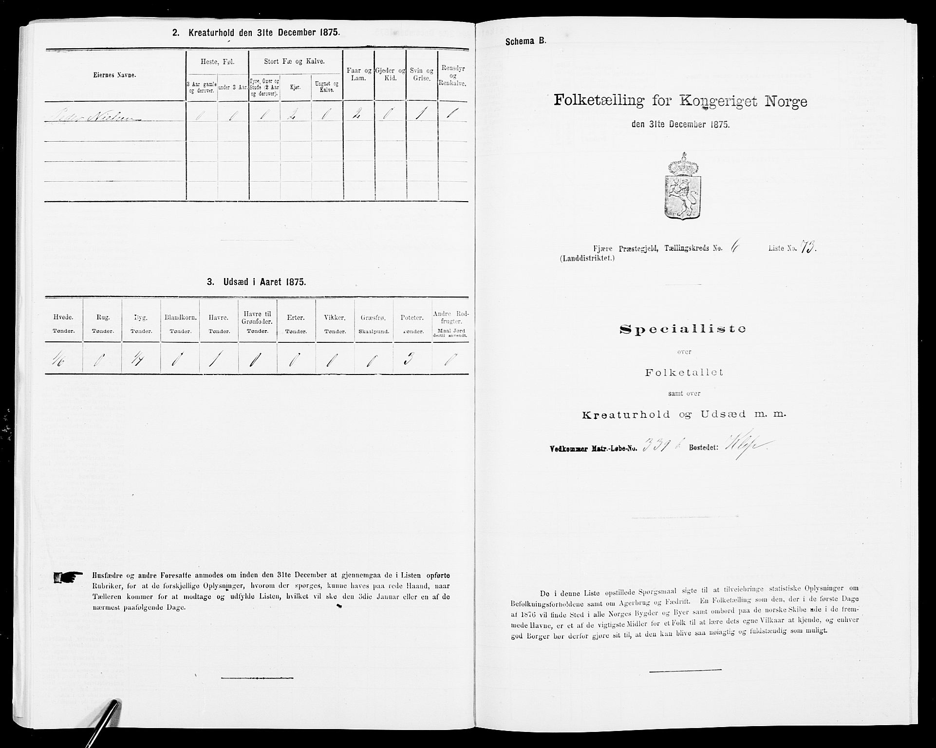 SAK, 1875 census for 0923L Fjære/Fjære, 1875, p. 1546