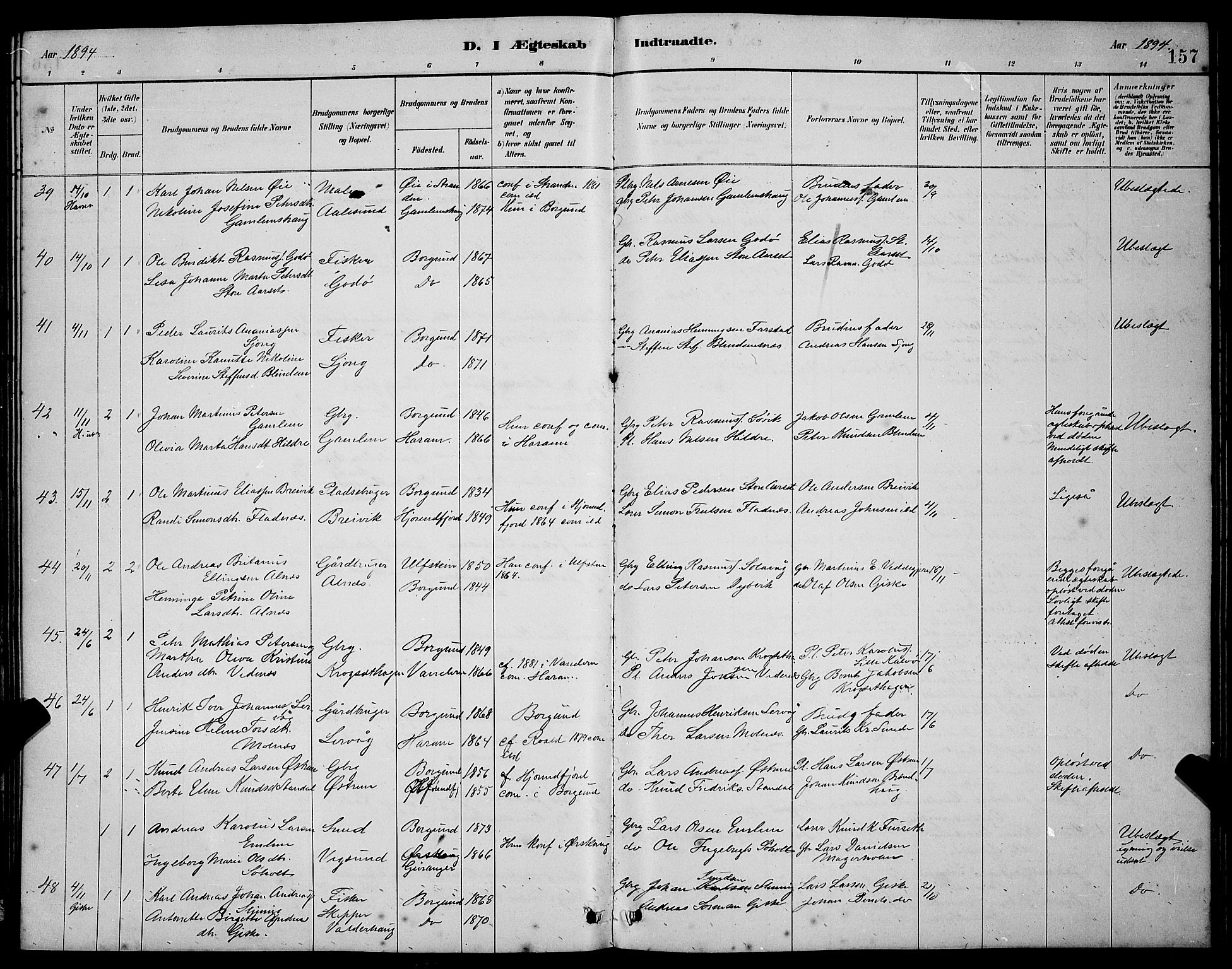 Ministerialprotokoller, klokkerbøker og fødselsregistre - Møre og Romsdal, AV/SAT-A-1454/528/L0430: Parish register (copy) no. 528C11, 1884-1899, p. 157