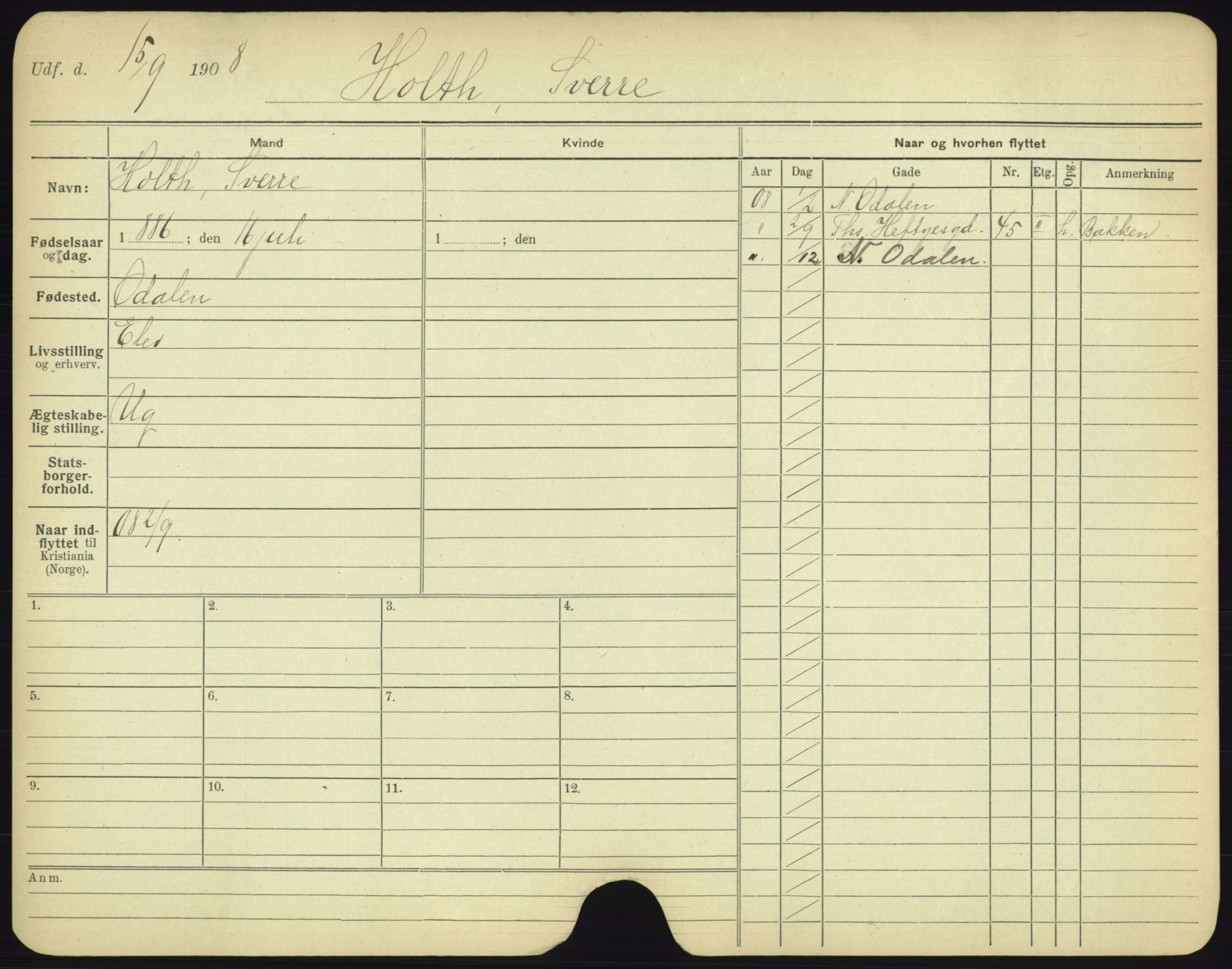 Oslo folkeregister, Registerkort, AV/SAO-A-11715/F/Fa/Fac/L0004: Menn, 1906-1914, p. 952a