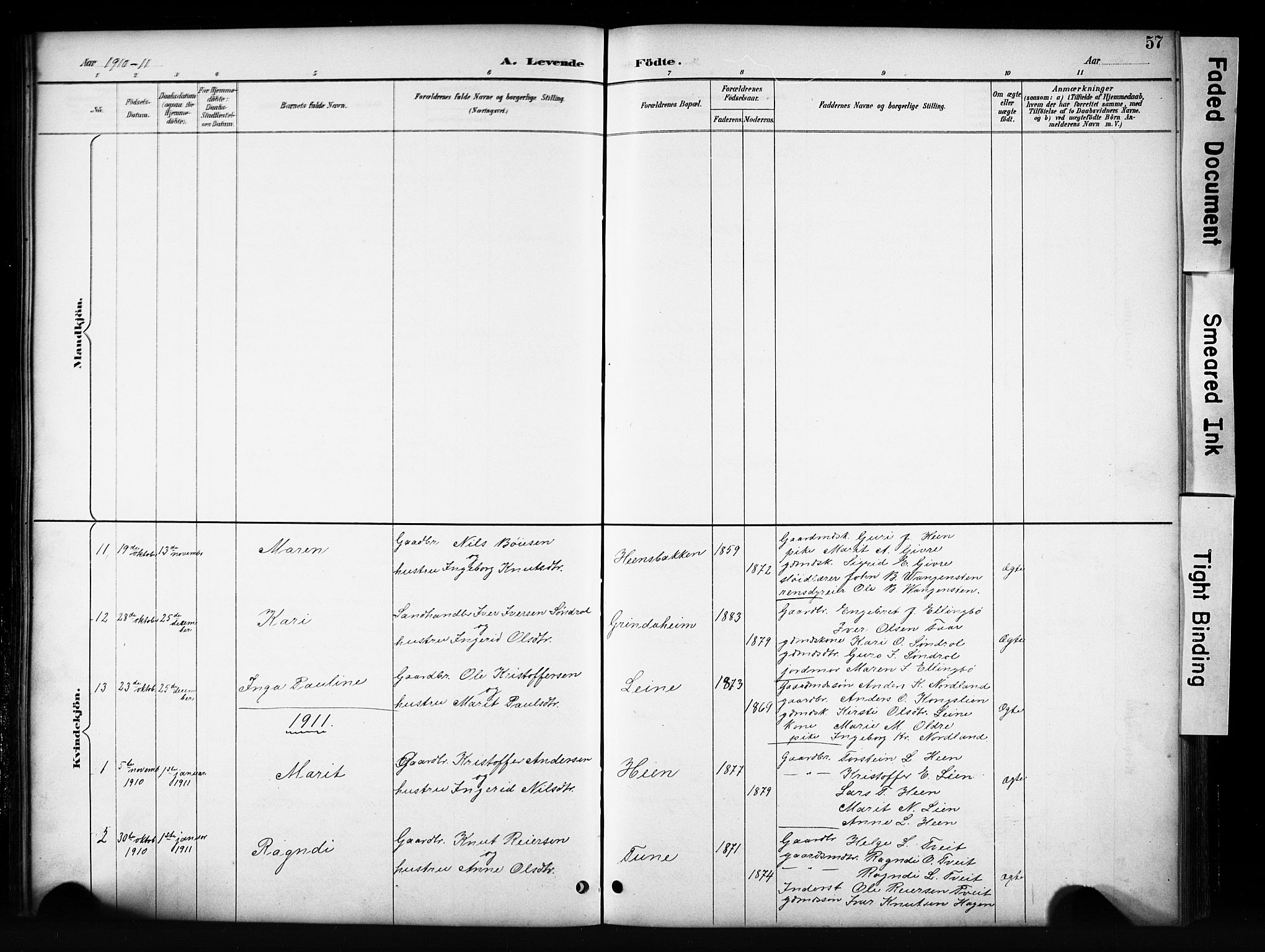 Vang prestekontor, Valdres, SAH/PREST-140/H/Hb/L0006: Parish register (copy) no. 6, 1893-1918, p. 57