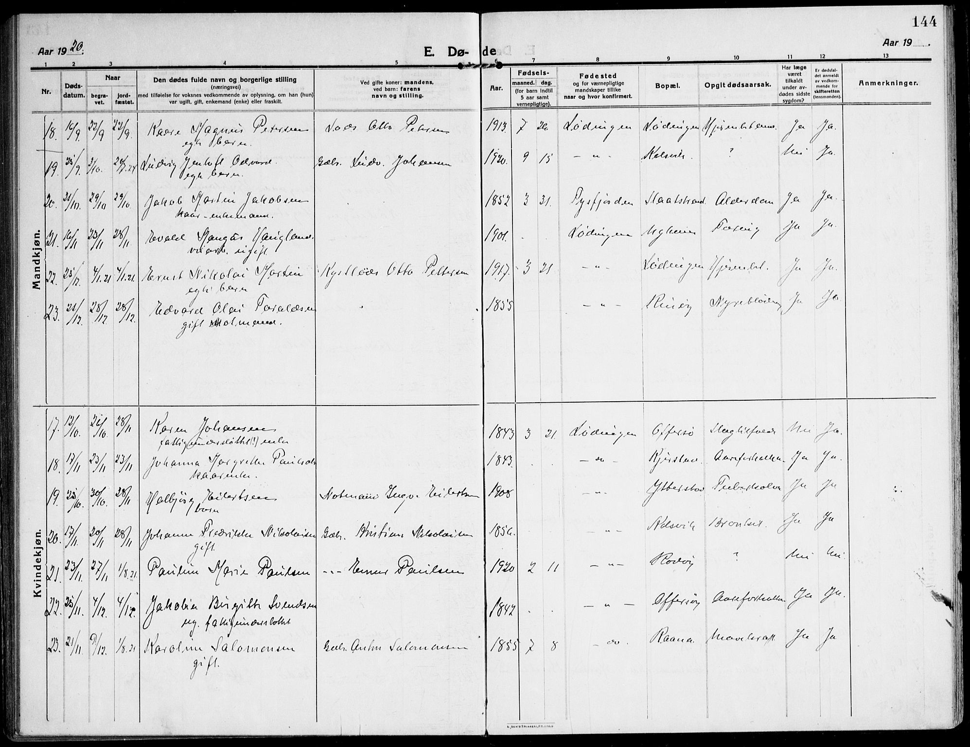 Ministerialprotokoller, klokkerbøker og fødselsregistre - Nordland, AV/SAT-A-1459/872/L1037: Parish register (official) no. 872A12, 1914-1925, p. 144