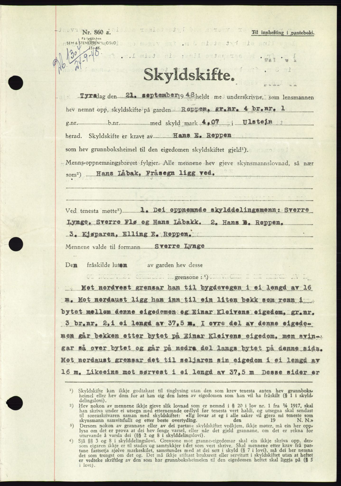 Søre Sunnmøre sorenskriveri, AV/SAT-A-4122/1/2/2C/L0083: Mortgage book no. 9A, 1948-1949, Diary no: : 1304/1948