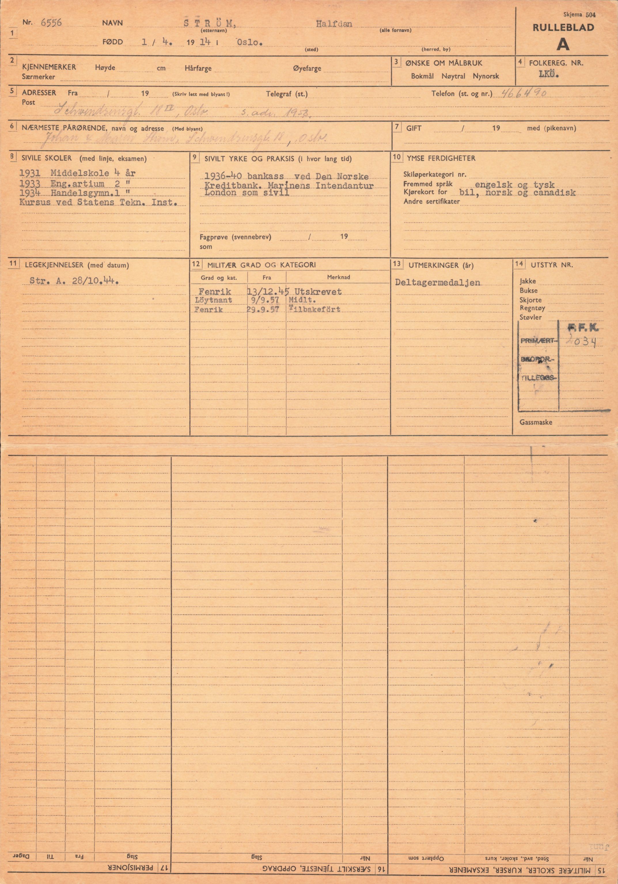 Forsvaret, Forsvarets overkommando/Luftforsvarsstaben, RA/RAFA-4079/P/Pa/L0038: Personellpapirer, 1914, p. 205