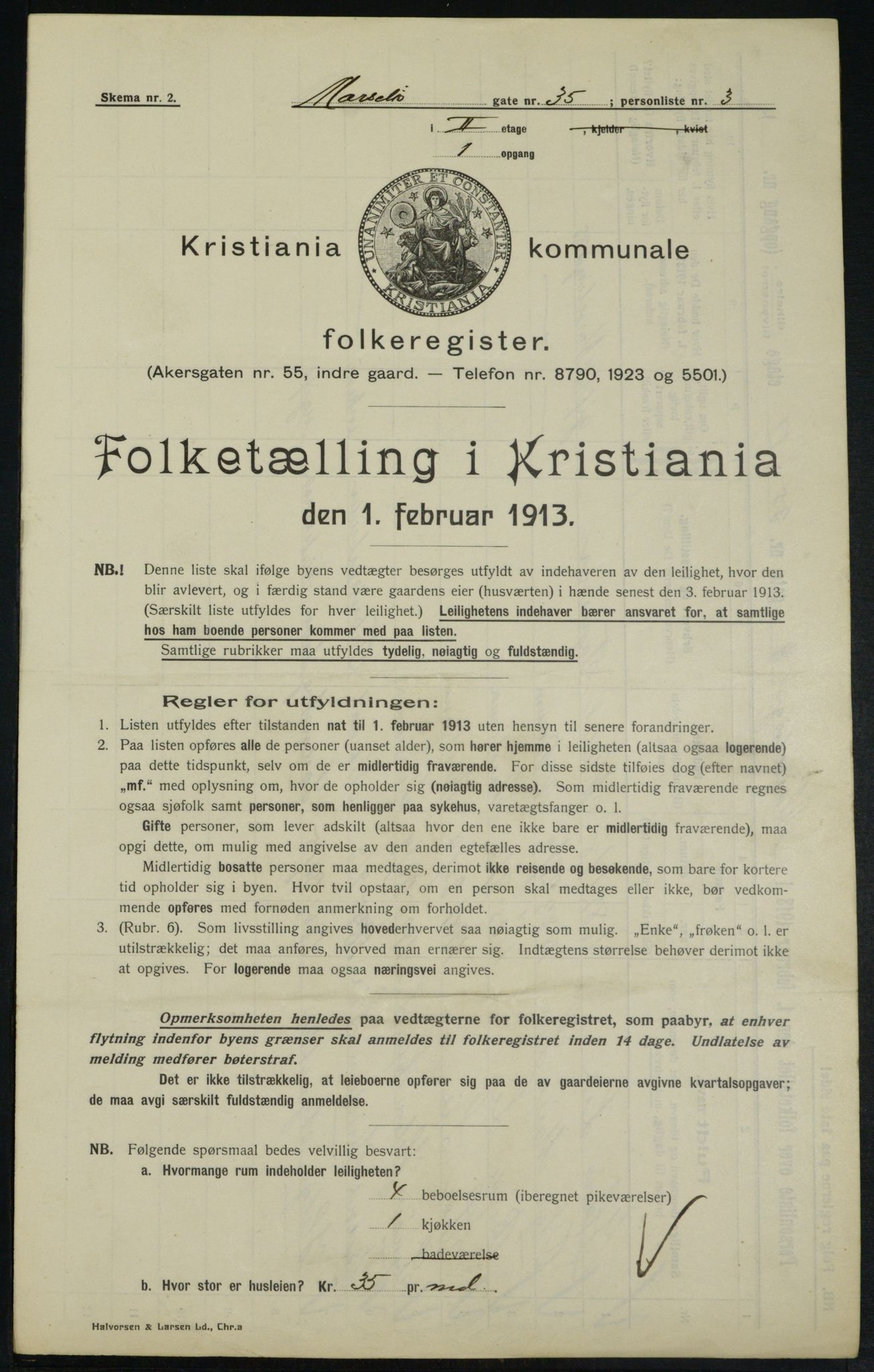 OBA, Municipal Census 1913 for Kristiania, 1913, p. 64495