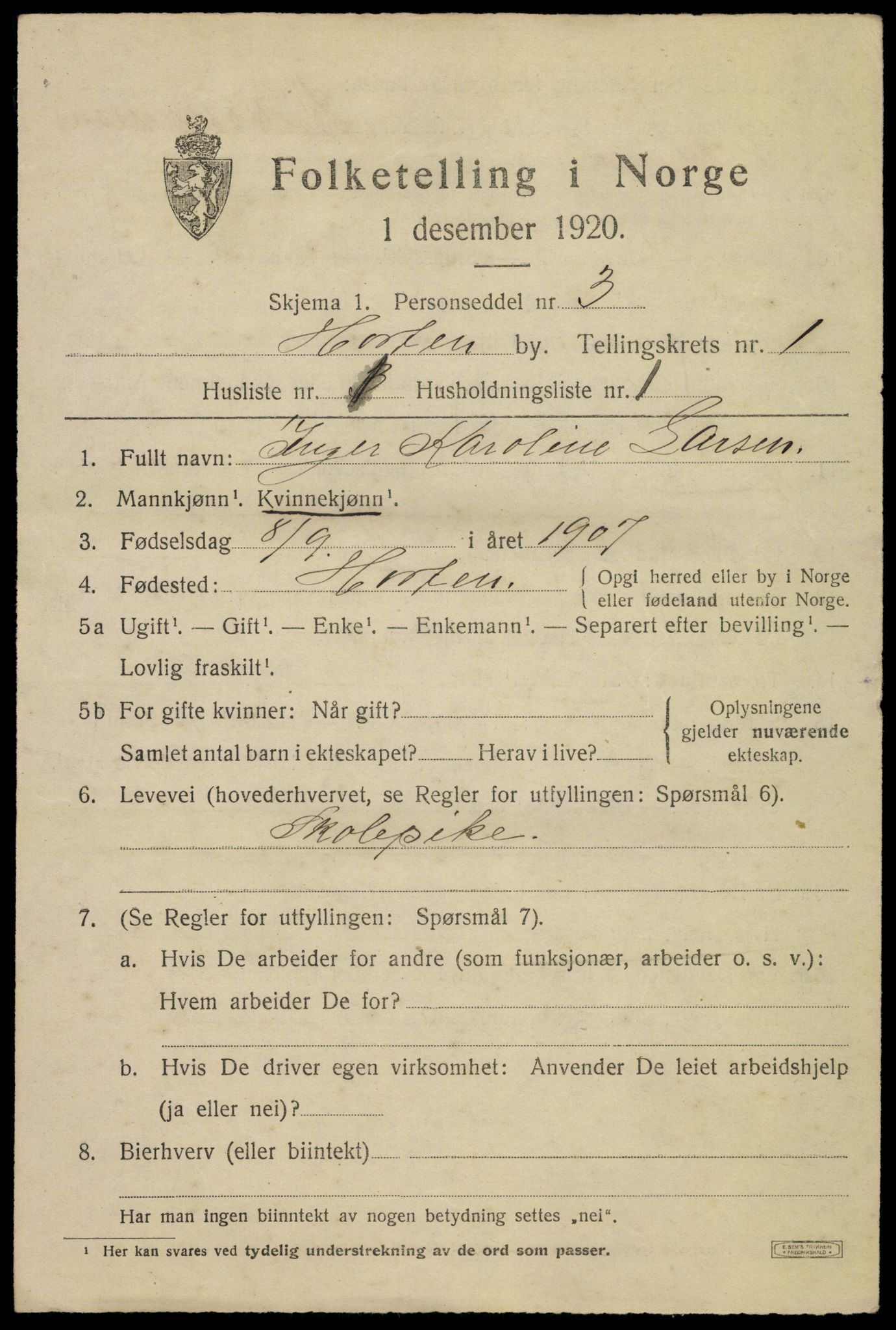 SAKO, 1920 census for Horten, 1920, p. 7975