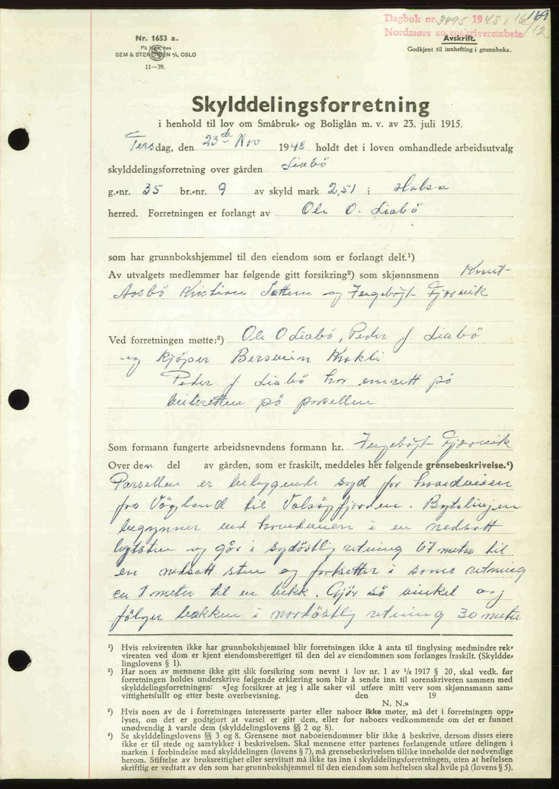 Nordmøre sorenskriveri, AV/SAT-A-4132/1/2/2Ca: Mortgage book no. A110, 1948-1949, Diary no: : 3495/1948