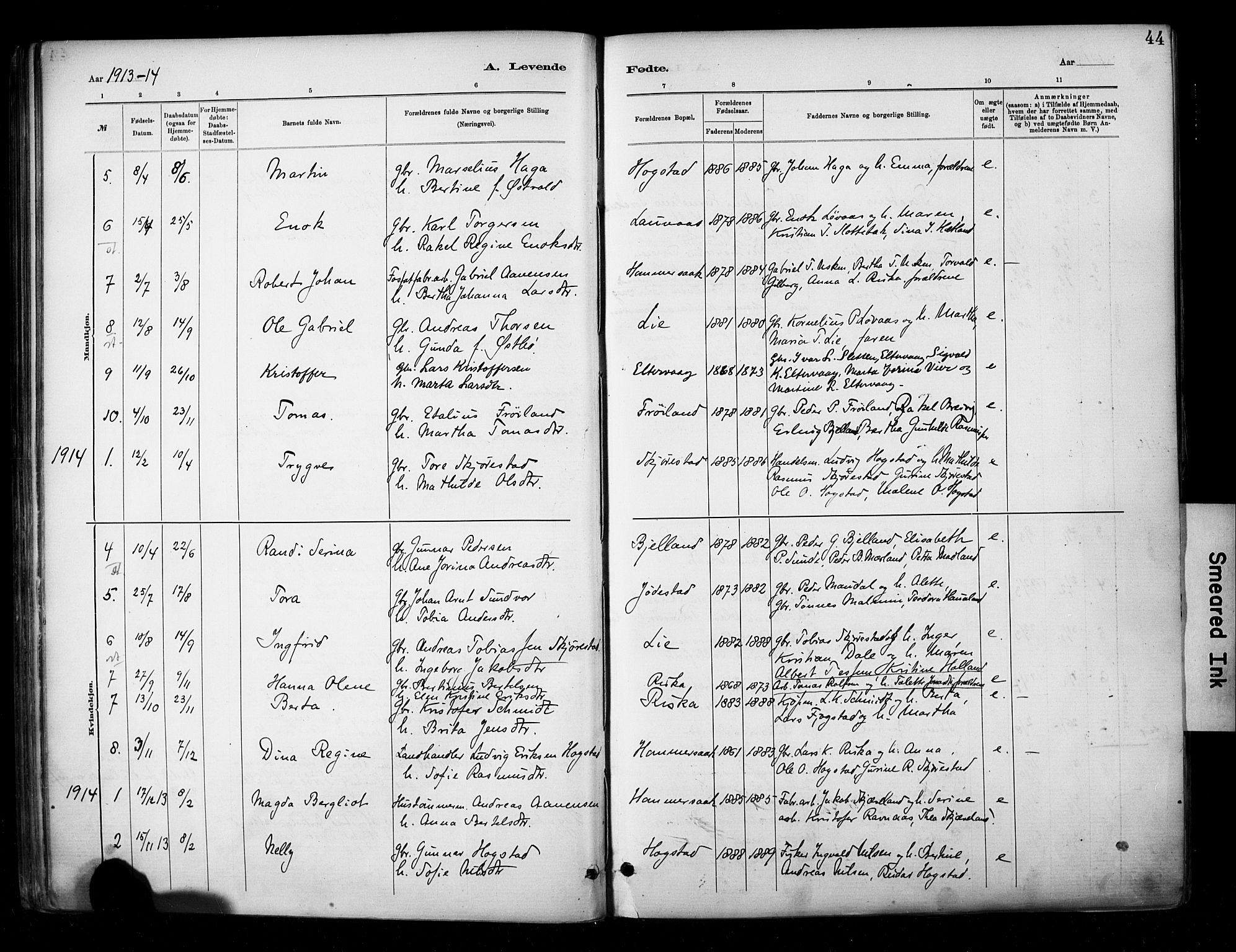 Hetland sokneprestkontor, SAST/A-101826/30/30BA/L0010: Parish register (official) no. A 10, 1882-1925, p. 44