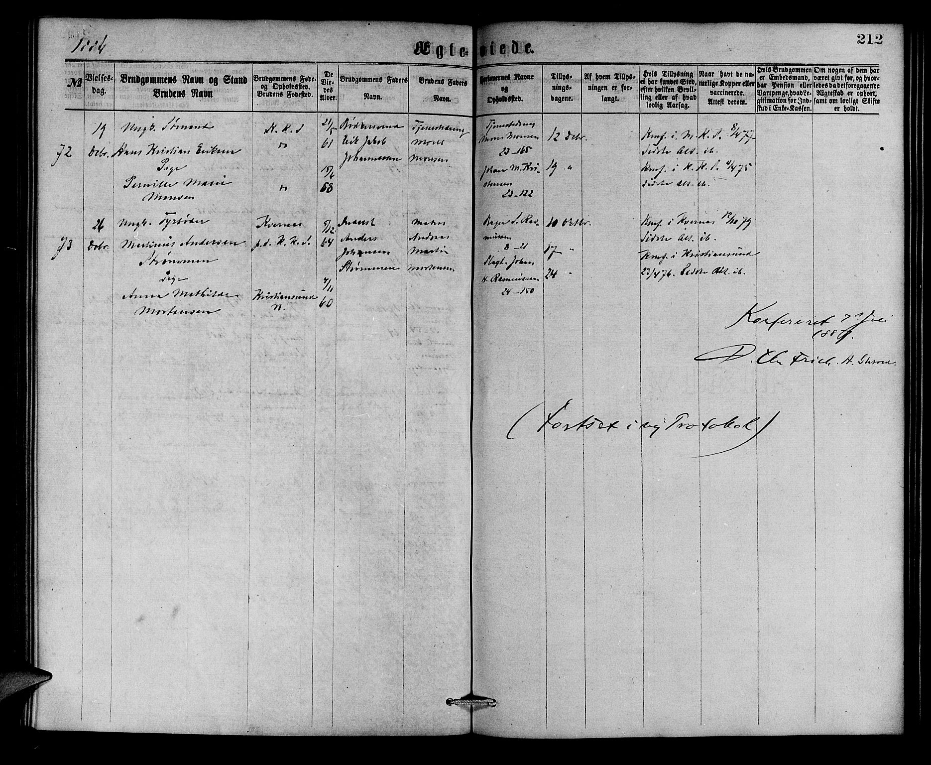 Korskirken sokneprestembete, AV/SAB-A-76101/H/Hab: Parish register (copy) no. D 2, 1867-1886, p. 212
