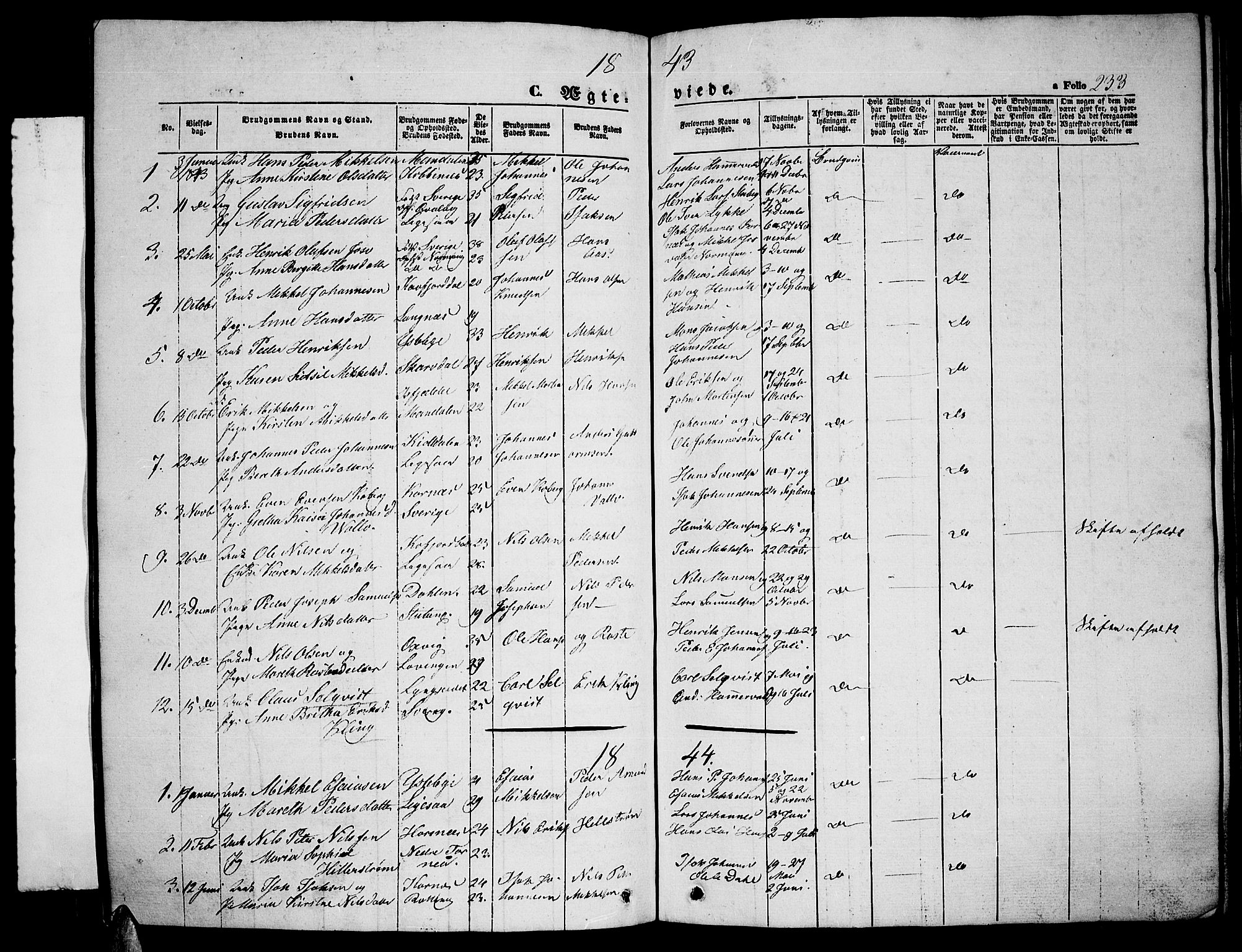 Lyngen sokneprestembete, SATØ/S-1289/H/He/Heb/L0002klokker: Parish register (copy) no. 2, 1839-1860, p. 233