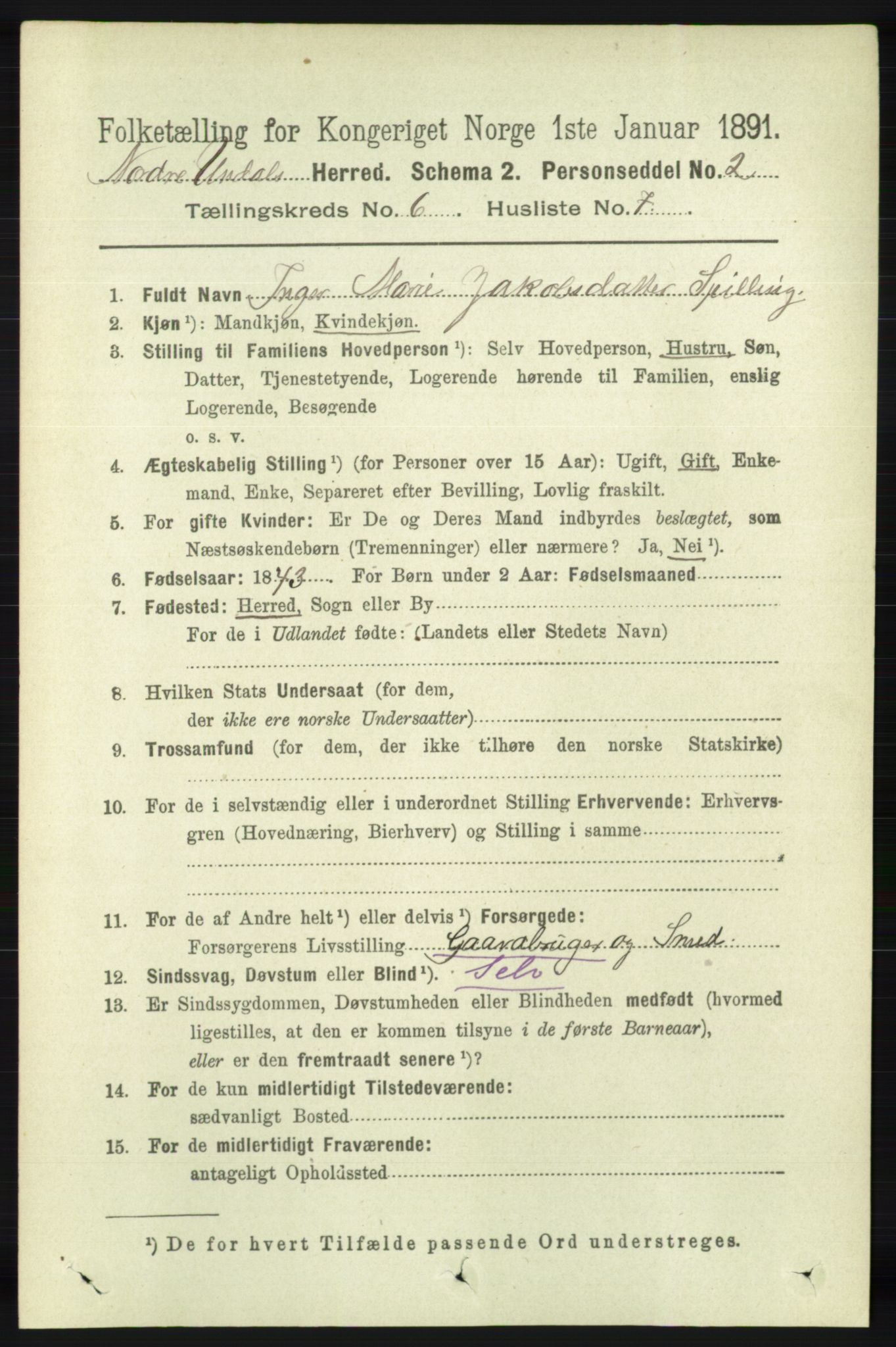 RA, 1891 census for 1028 Nord-Audnedal, 1891, p. 1541