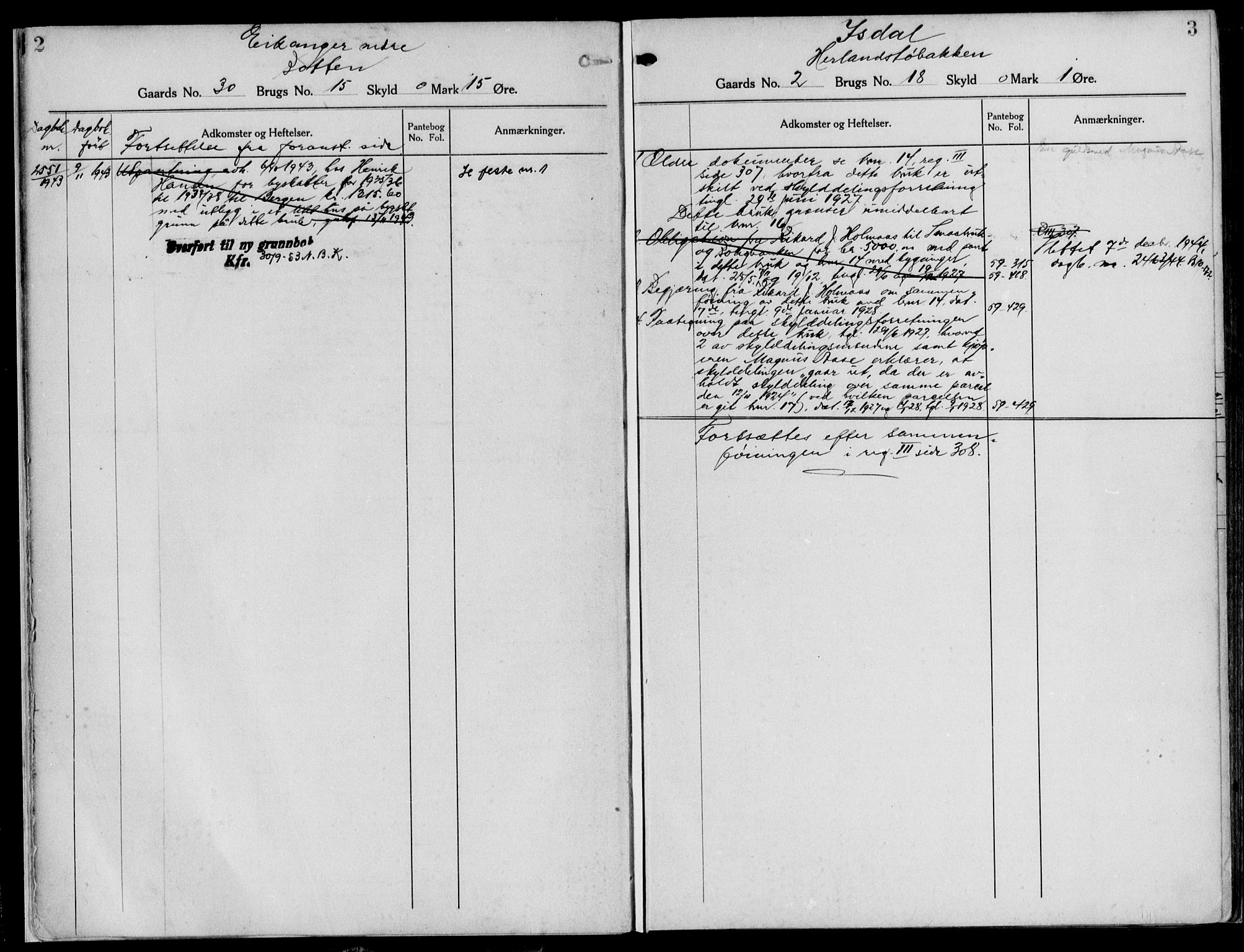 Nordhordland sorenskrivar, SAB/A-2901/1/G/Ga/Gaaa/L0039: Mortgage register no. II.A.a.39, 1893-1952, p. 2-3