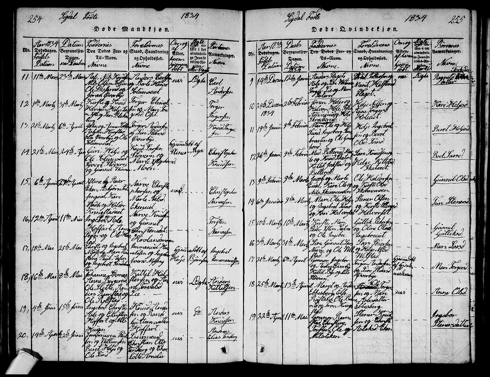 Sigdal kirkebøker, AV/SAKO-A-245/G/Ga/L0001: Parish register (copy) no. I 1 /1, 1816-1835, p. 254-255