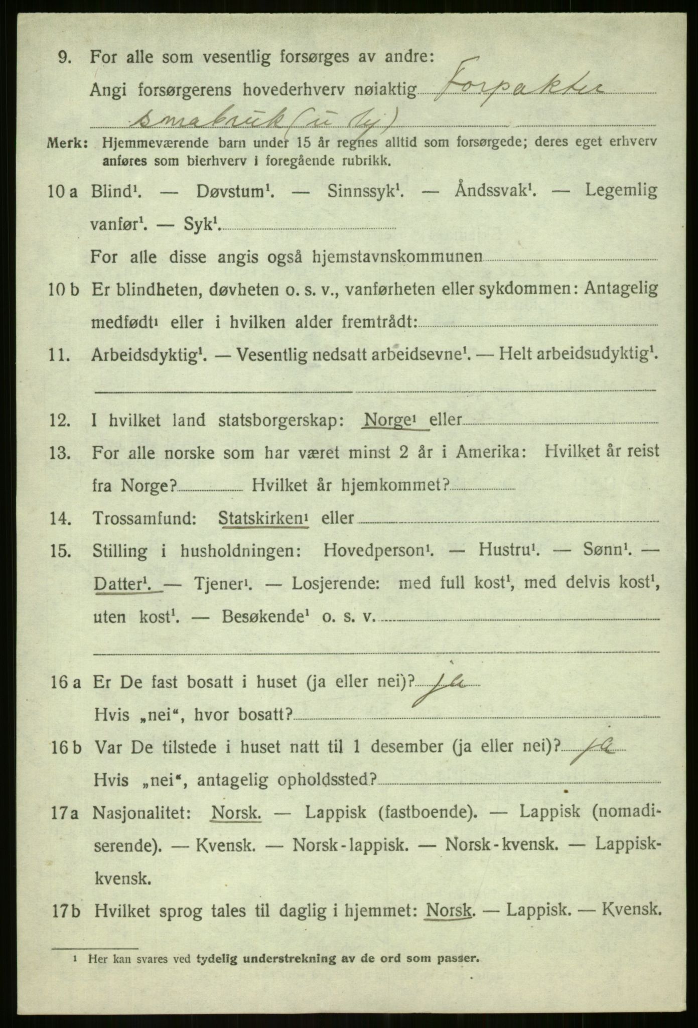 SATØ, 1920 census for Balsfjord, 1920, p. 2710