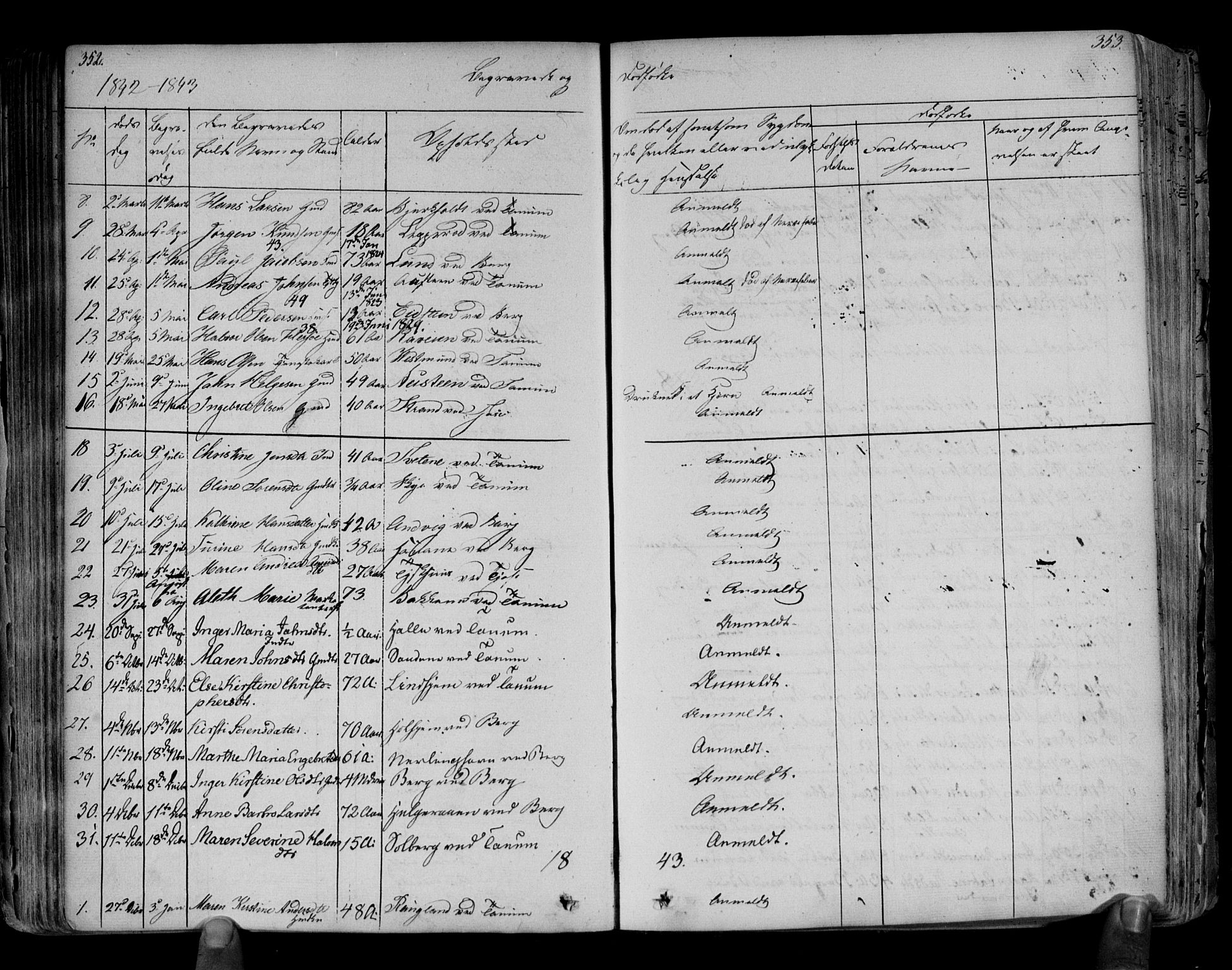 Brunlanes kirkebøker, AV/SAKO-A-342/F/Fa/L0003: Parish register (official) no. I 3, 1834-1845, p. 352-353