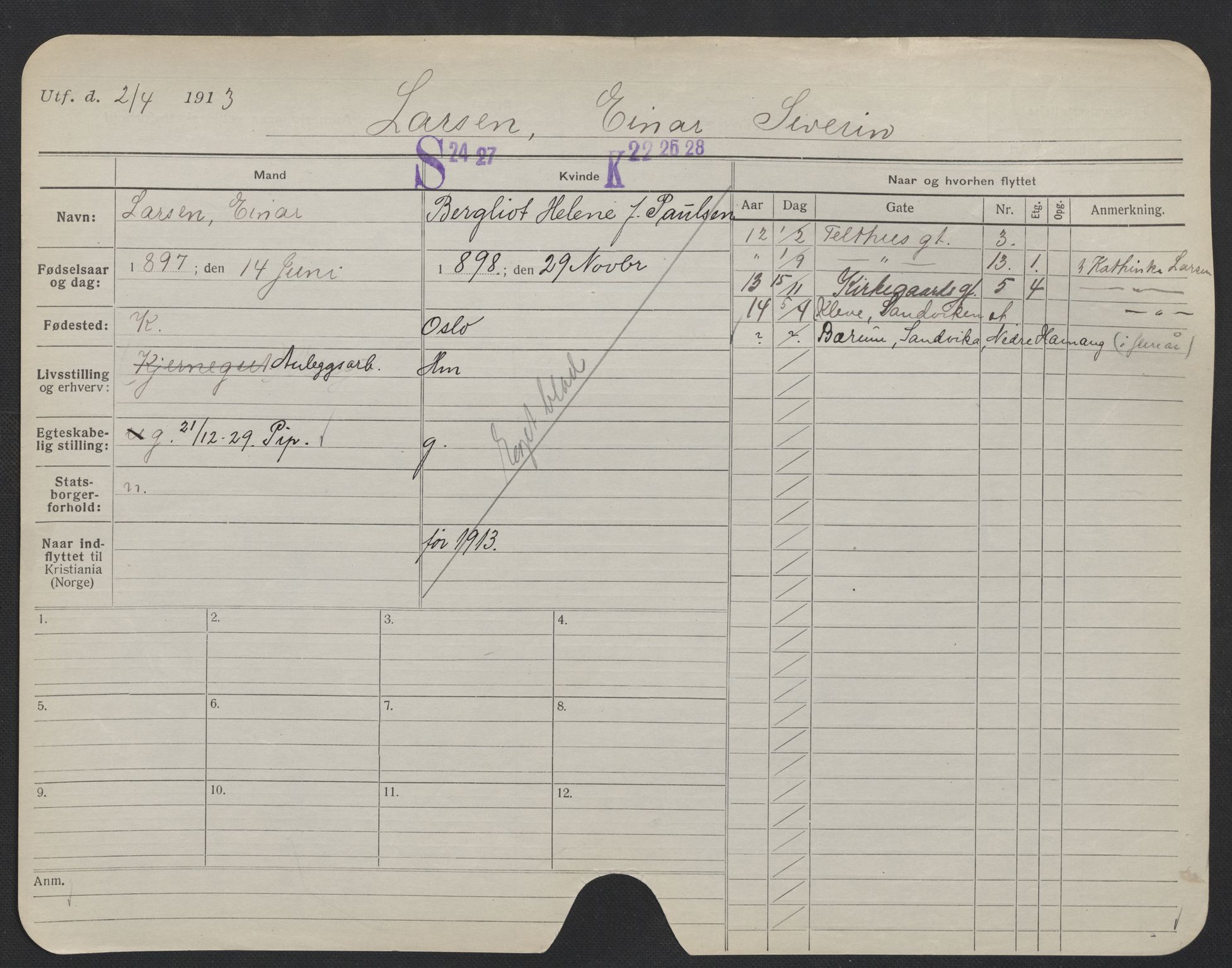 Oslo folkeregister, Registerkort, SAO/A-11715/F/Fa/Fac/L0006: Menn, 1906-1914, p. 1076a