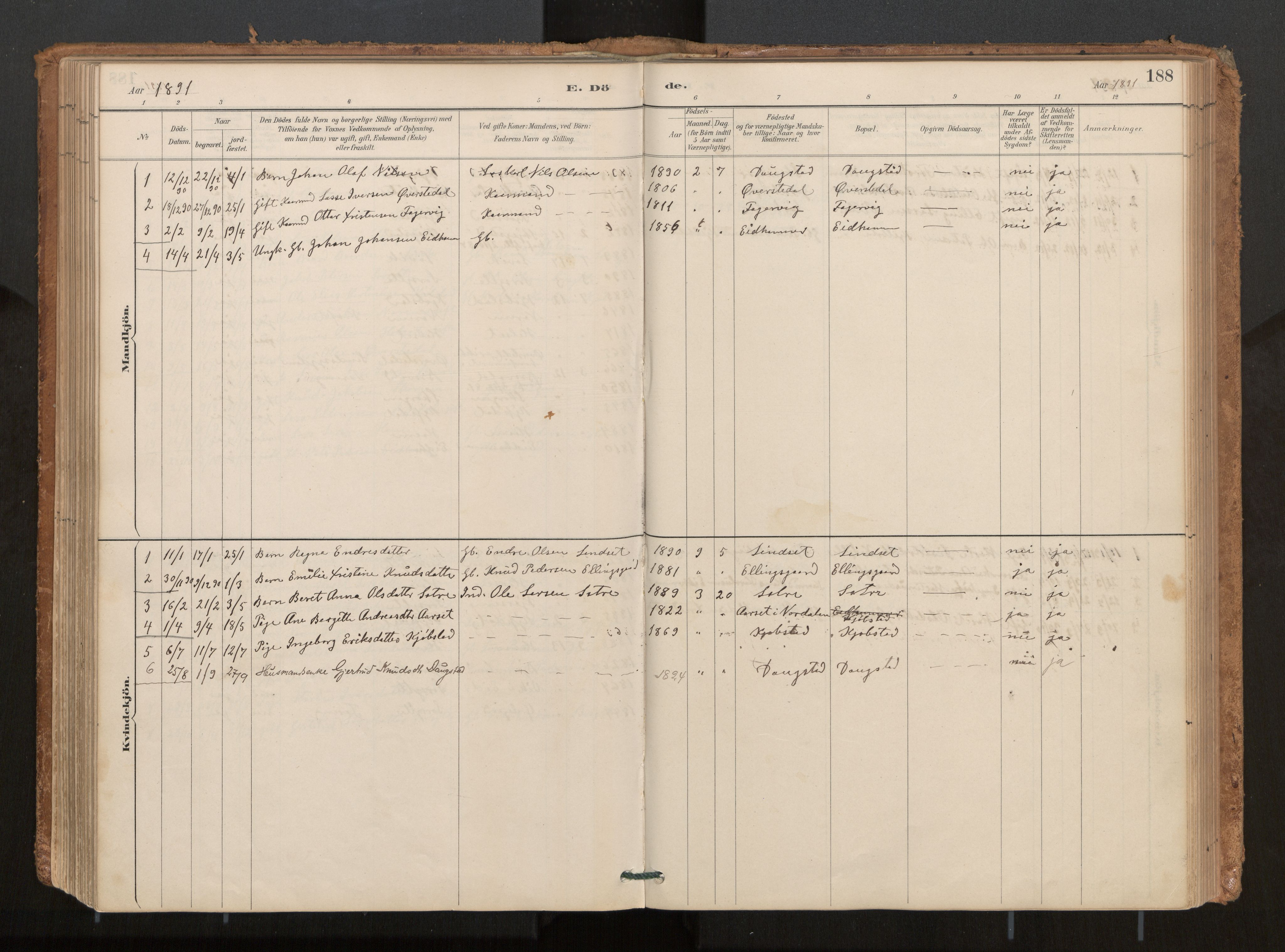Ministerialprotokoller, klokkerbøker og fødselsregistre - Møre og Romsdal, SAT/A-1454/541/L0545a: Parish register (official) no. 541A03, 1887-1912, p. 188