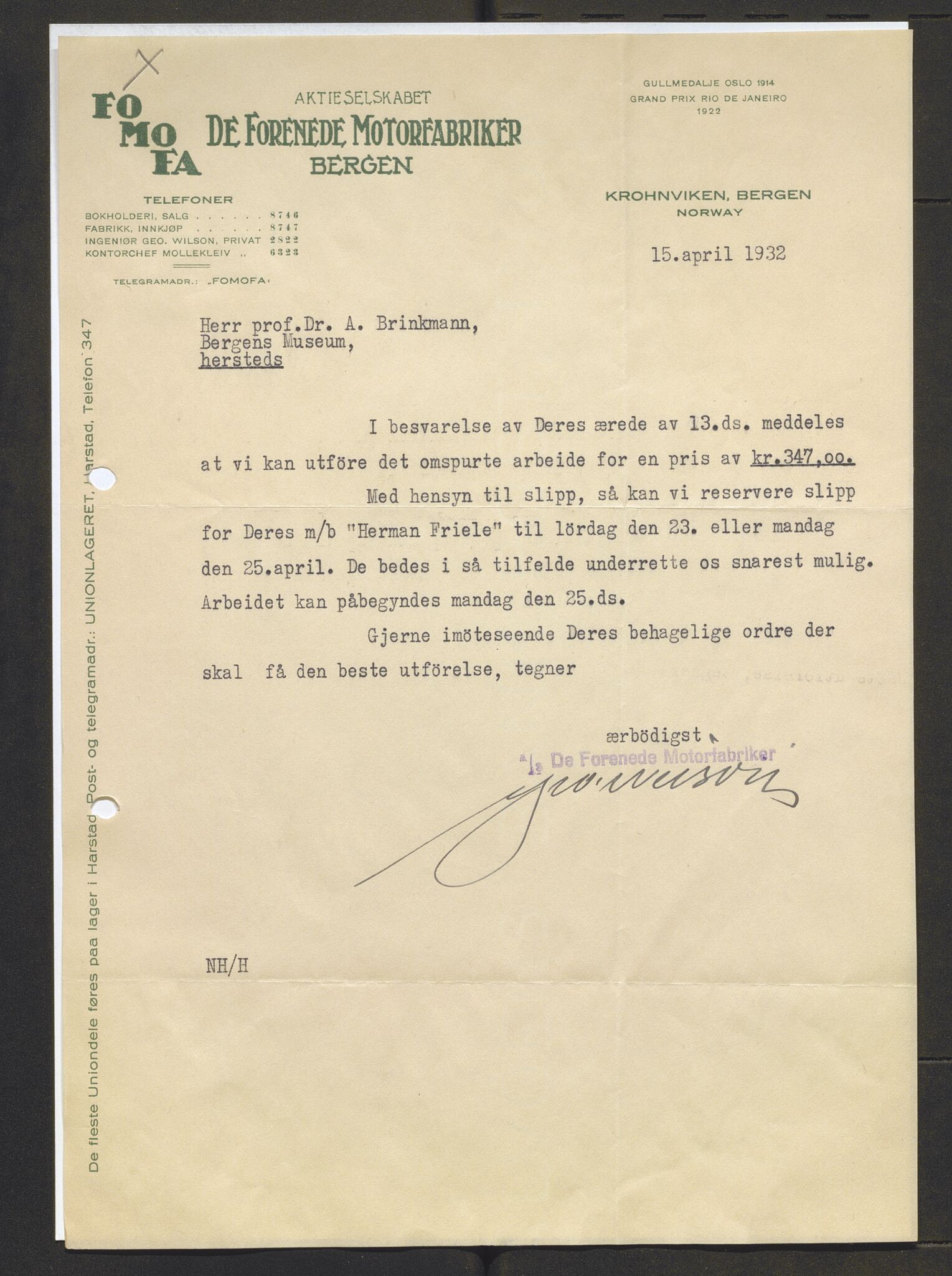 Bergens Museum, AV/SAB-A-17301/13/D/L0002: Korrespondanse , 1928-1940, p. 445