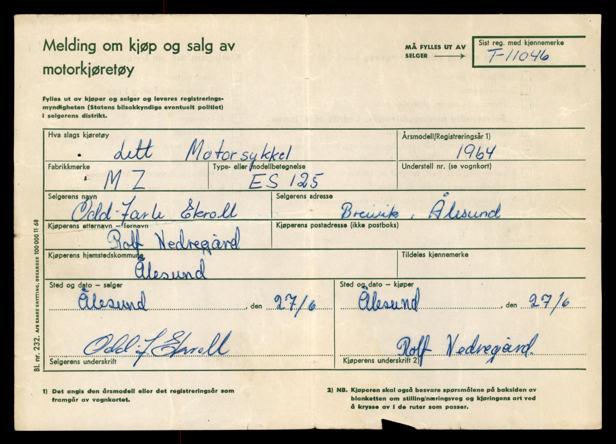 Møre og Romsdal vegkontor - Ålesund trafikkstasjon, AV/SAT-A-4099/F/Fe/L0026: Registreringskort for kjøretøy T 11046 - T 11160, 1927-1998, p. 13