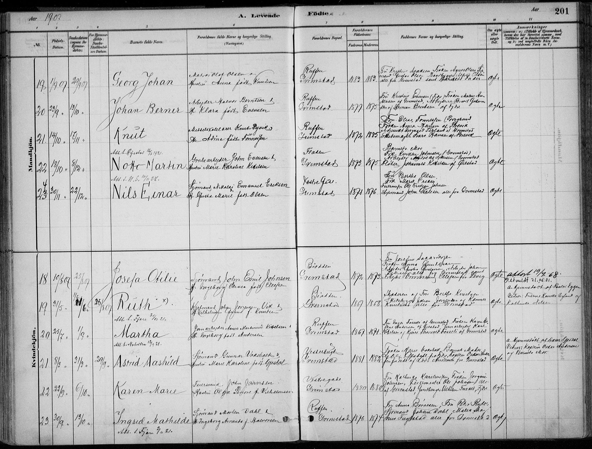 Grimstad sokneprestkontor, AV/SAK-1111-0017/F/Fa/L0003: Parish register (official) no. A 2, 1882-1912, p. 201