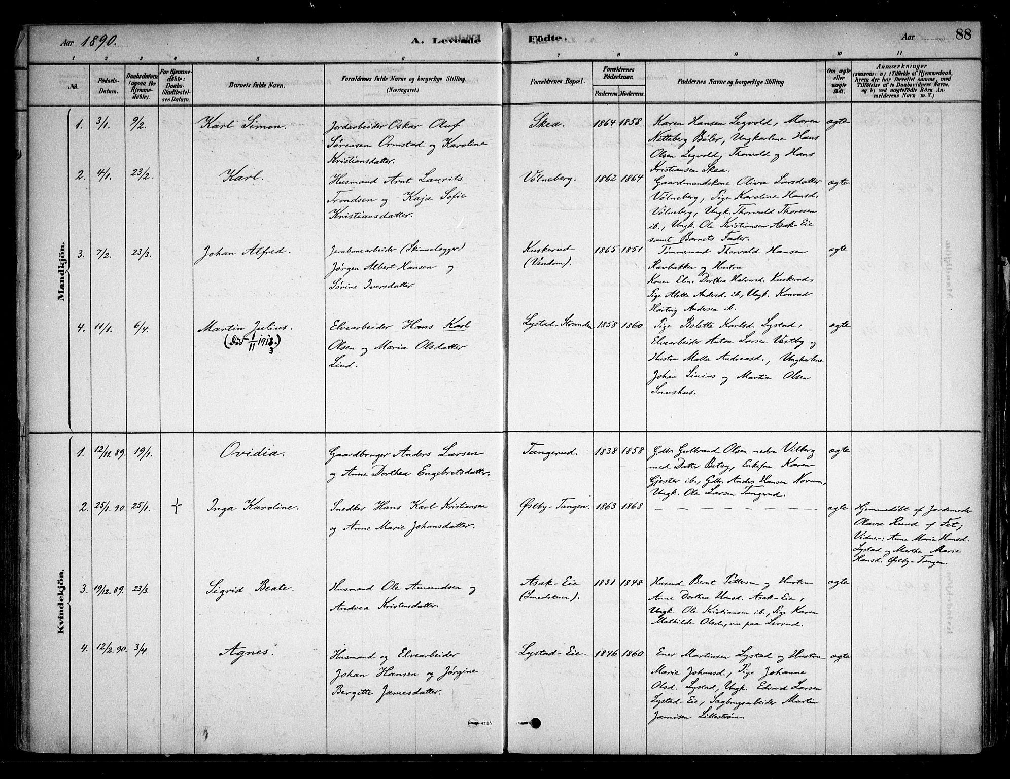 Sørum prestekontor Kirkebøker, SAO/A-10303/F/Fa/L0007: Parish register (official) no. I 7, 1878-1914, p. 88
