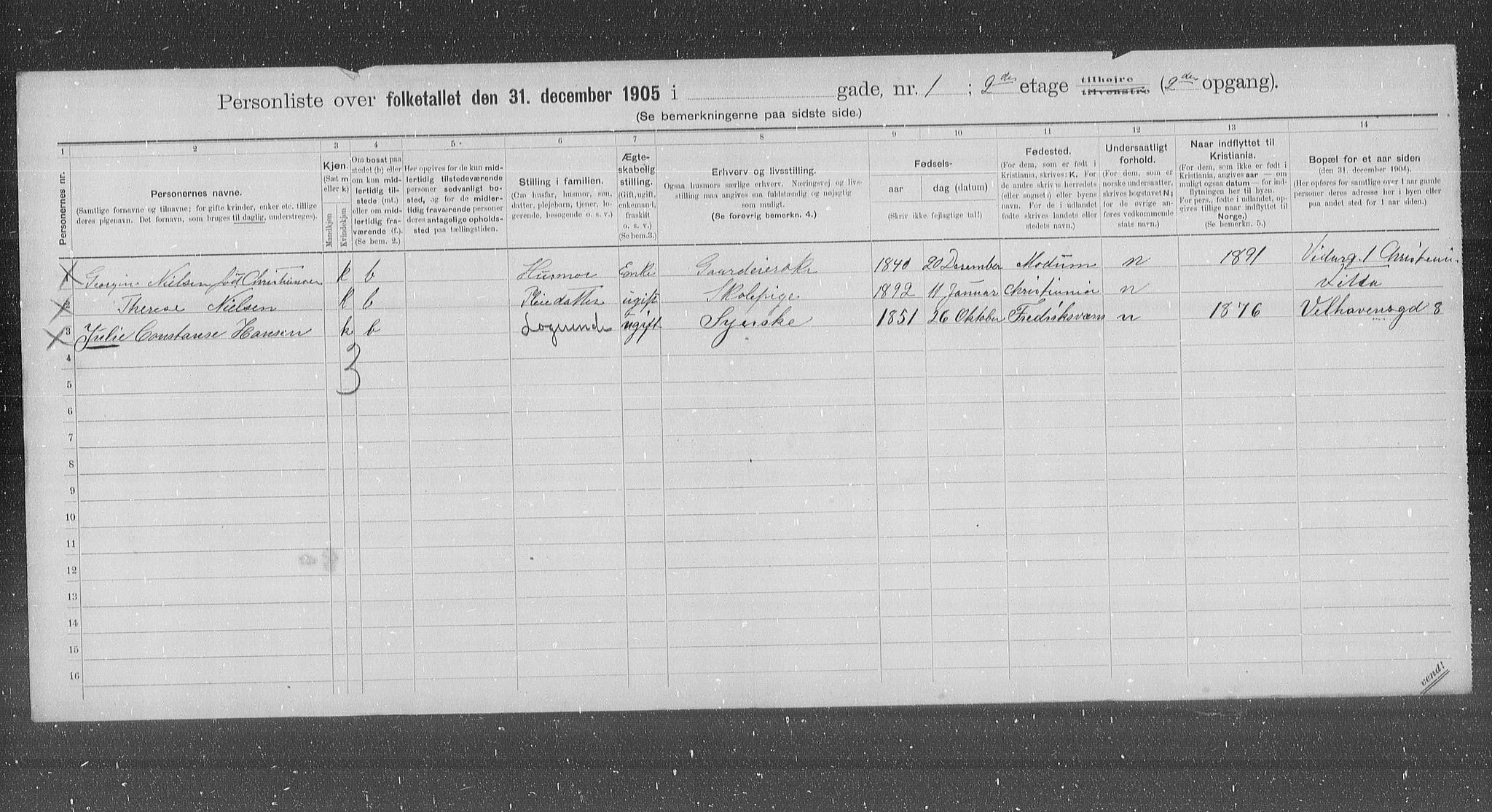 OBA, Municipal Census 1905 for Kristiania, 1905, p. 65173