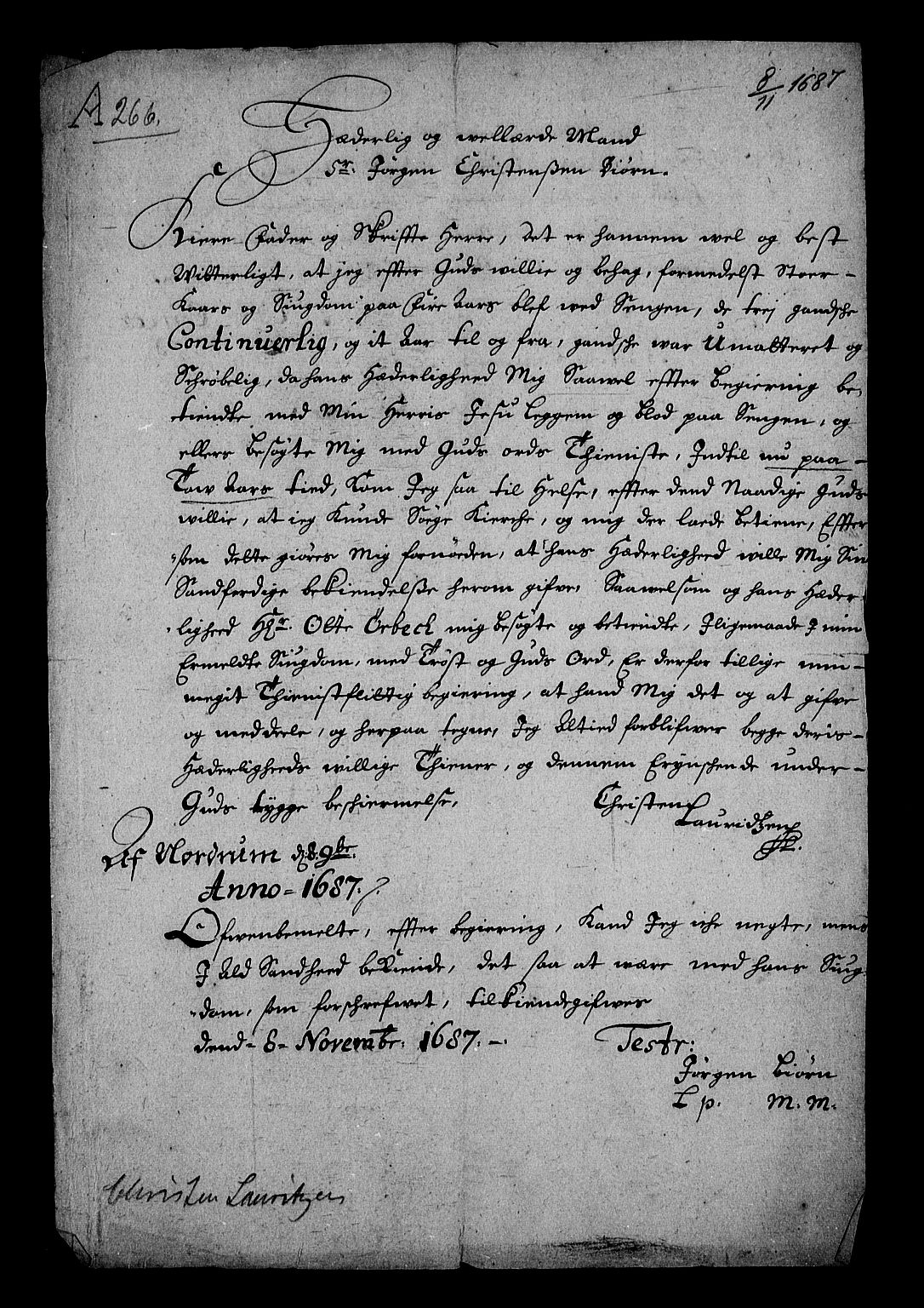 Stattholderembetet 1572-1771, RA/EA-2870/Af/L0002: Avskrifter av vedlegg til originale supplikker, nummerert i samsvar med supplikkbøkene, 1687-1689, p. 83