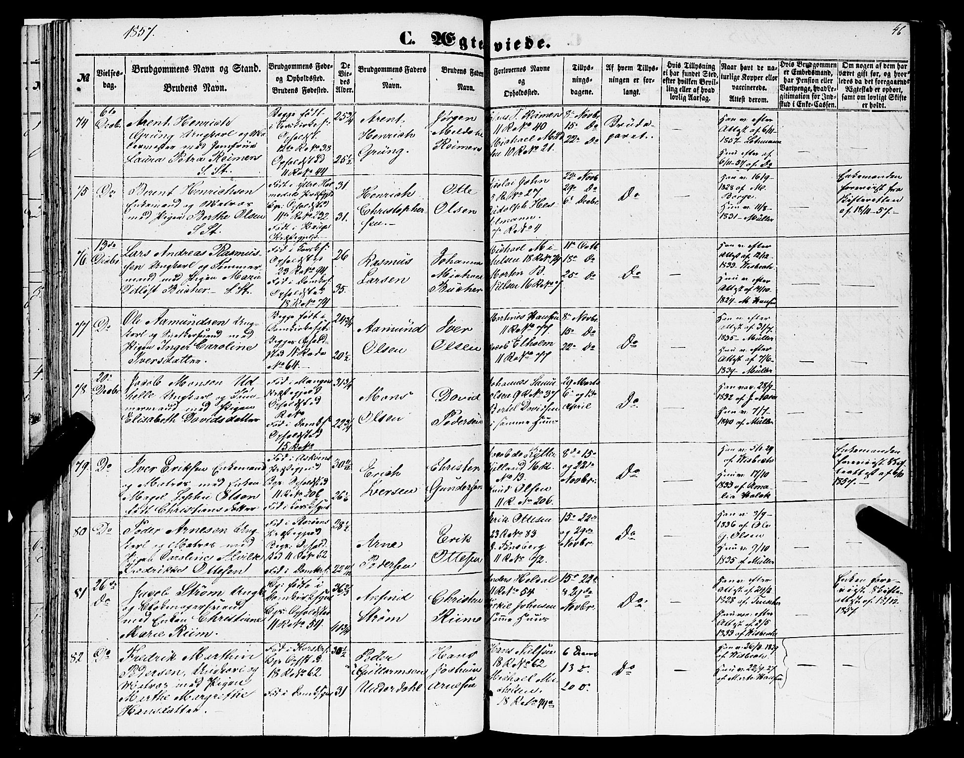 Domkirken sokneprestembete, AV/SAB-A-74801/H/Haa/L0034: Parish register (official) no. D 2, 1853-1874, p. 46