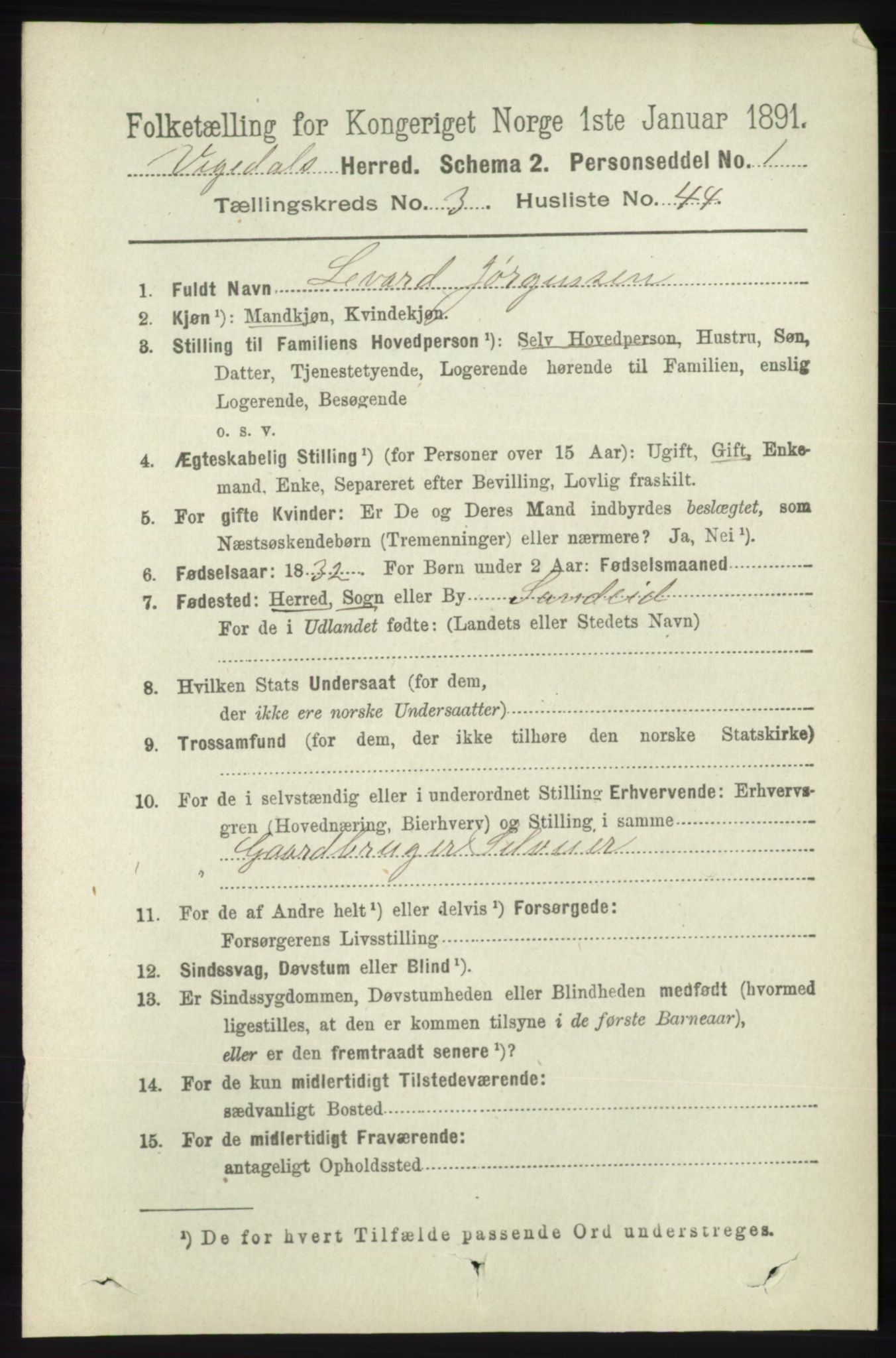 RA, 1891 census for 1157 Vikedal, 1891, p. 890