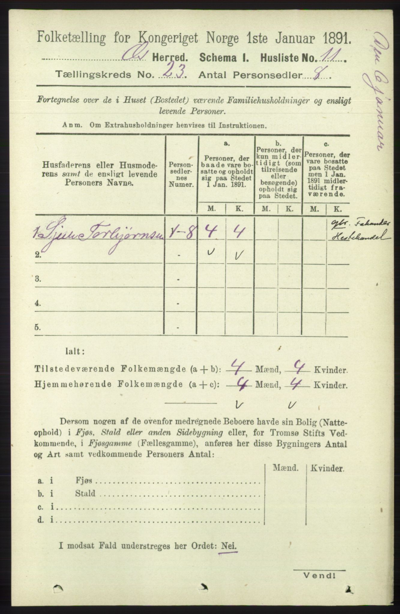 RA, 1891 census for 1243 Os, 1891, p. 5057